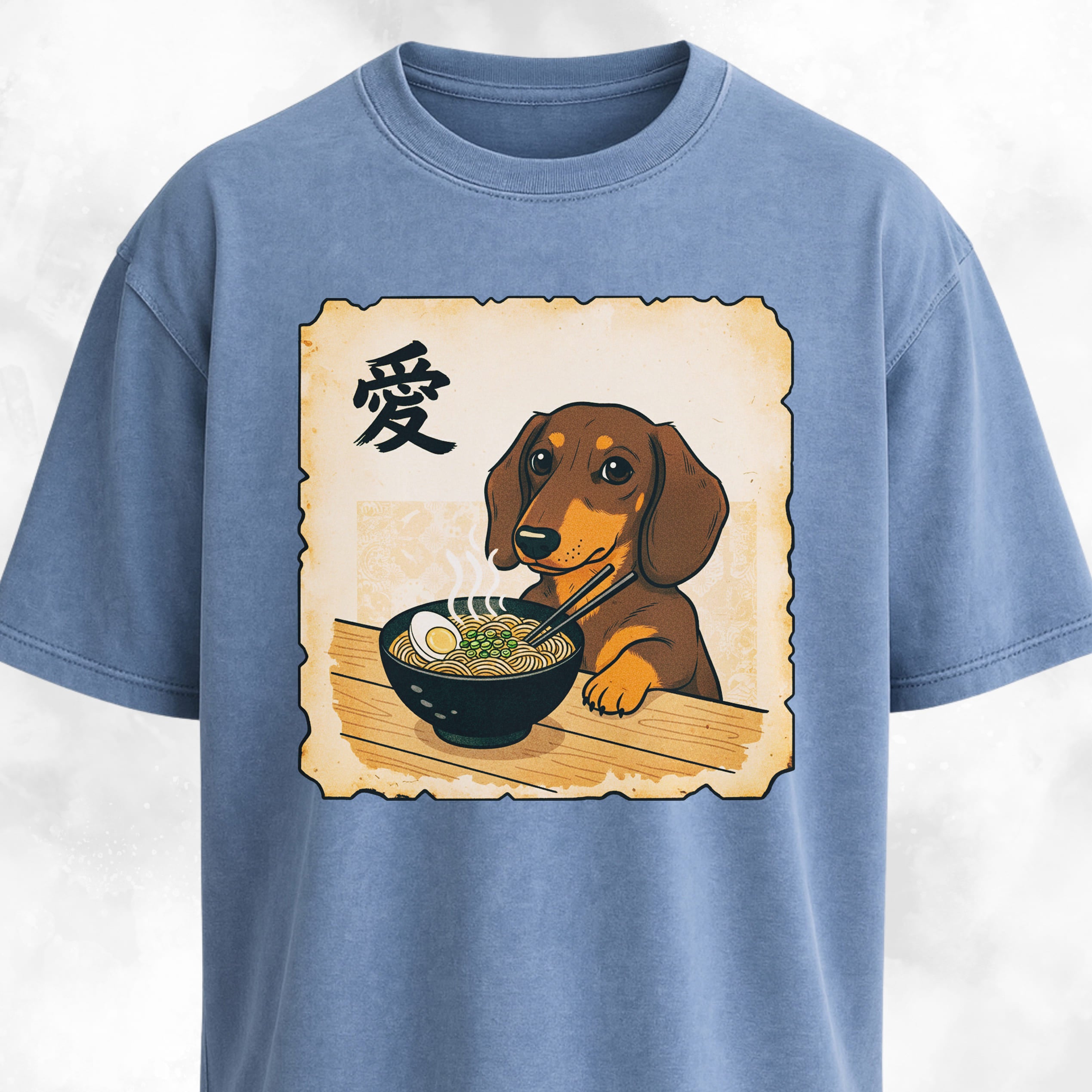 Japanese Style Tan Doxie Eating Ramen T-Shirt