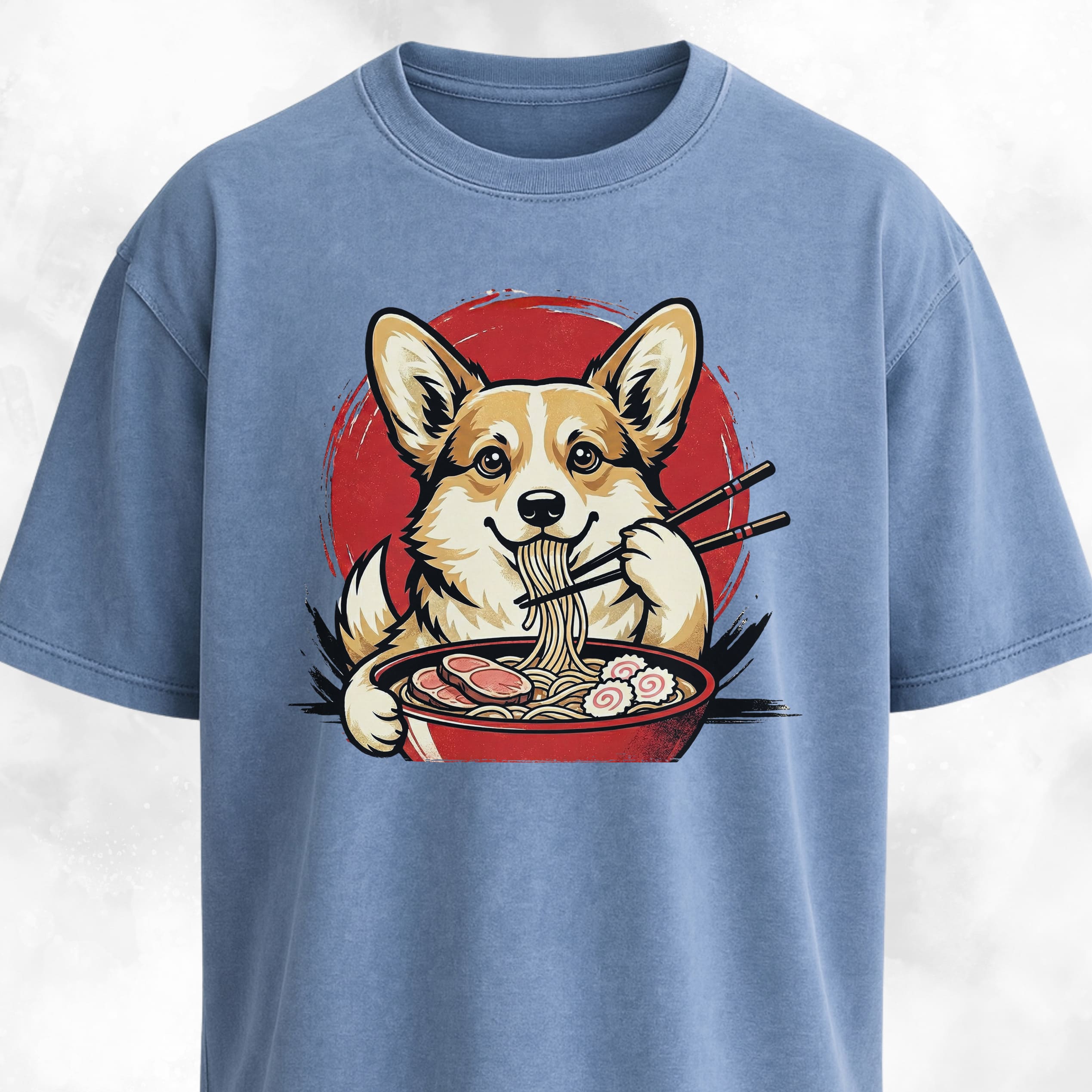 Japanese Corgi Eating Ramen Graphic T-Shirt