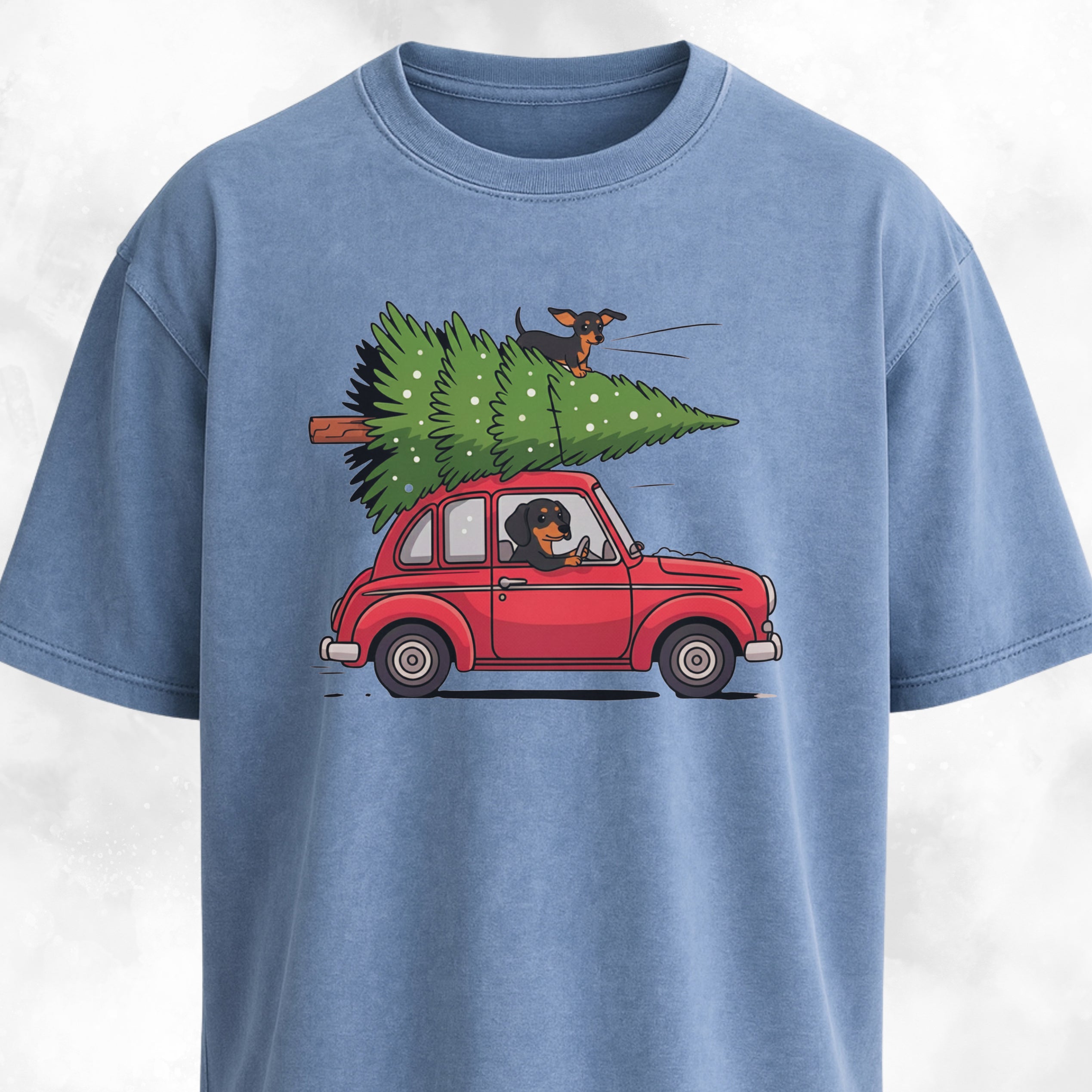 Christmas Tree Dachshunds In A Red Car T-Shirt