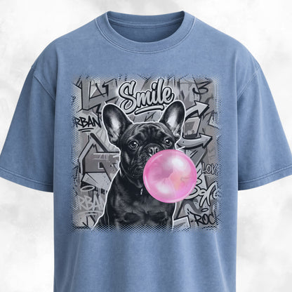 Pink Bubble Gum Black Frenchie T-Shirt