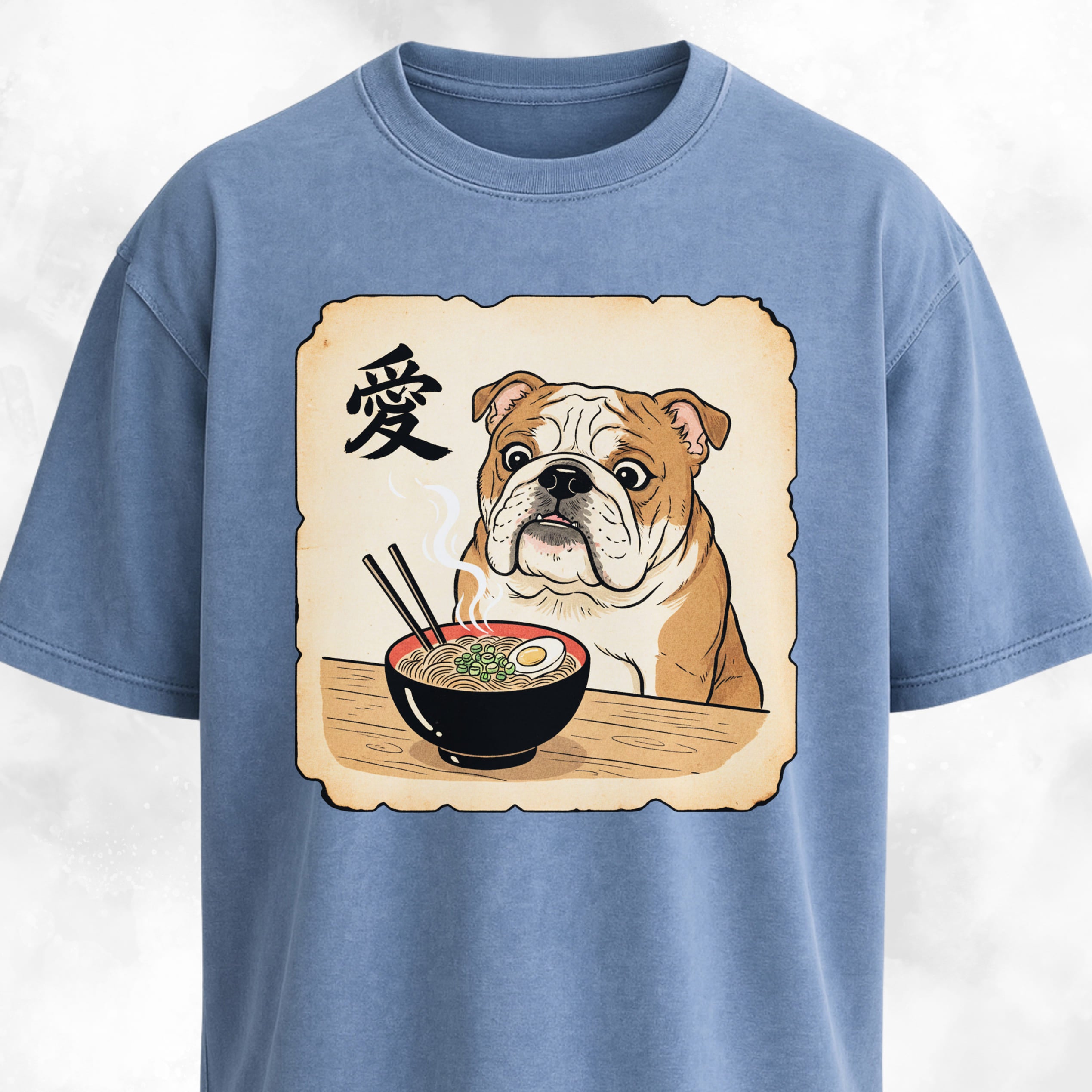 Japanese Style Bulldog Eating Ramen T-Shirt