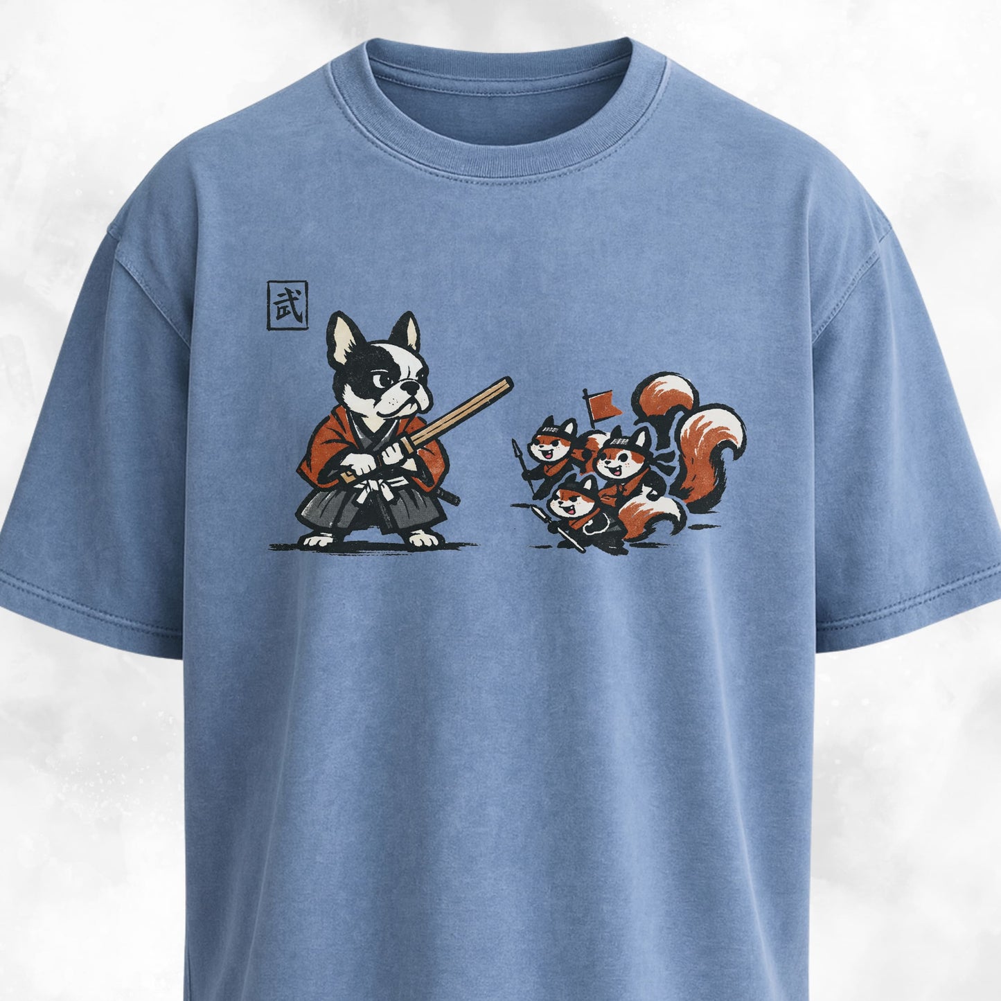 Samurai Frenchie Fighting Squirrels T-Shirt