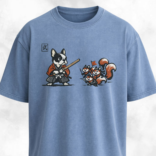 Samurai Frenchie Fighting Squirrels T-Shirt