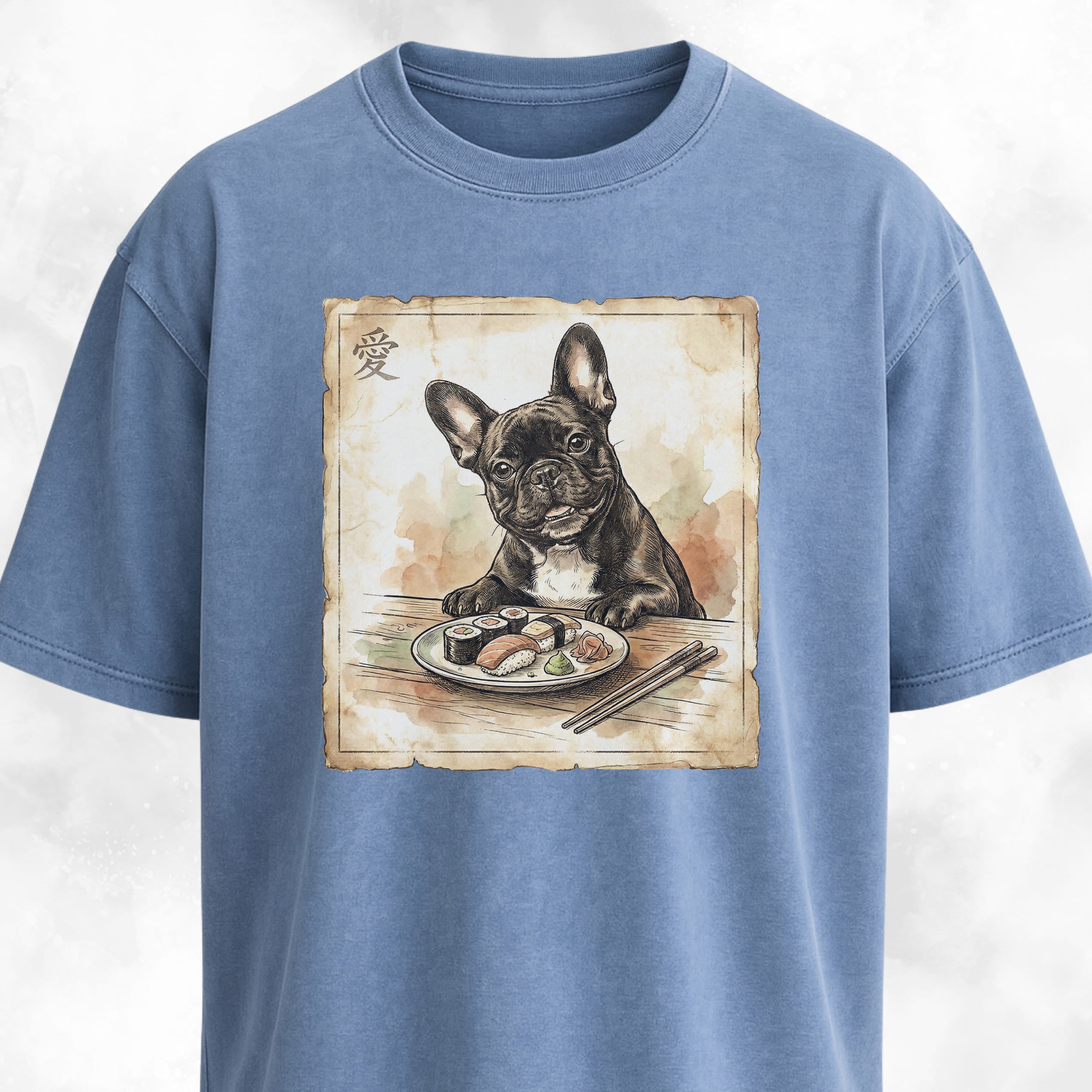 Japanese Frenchie Eating Sushi T-Shirt