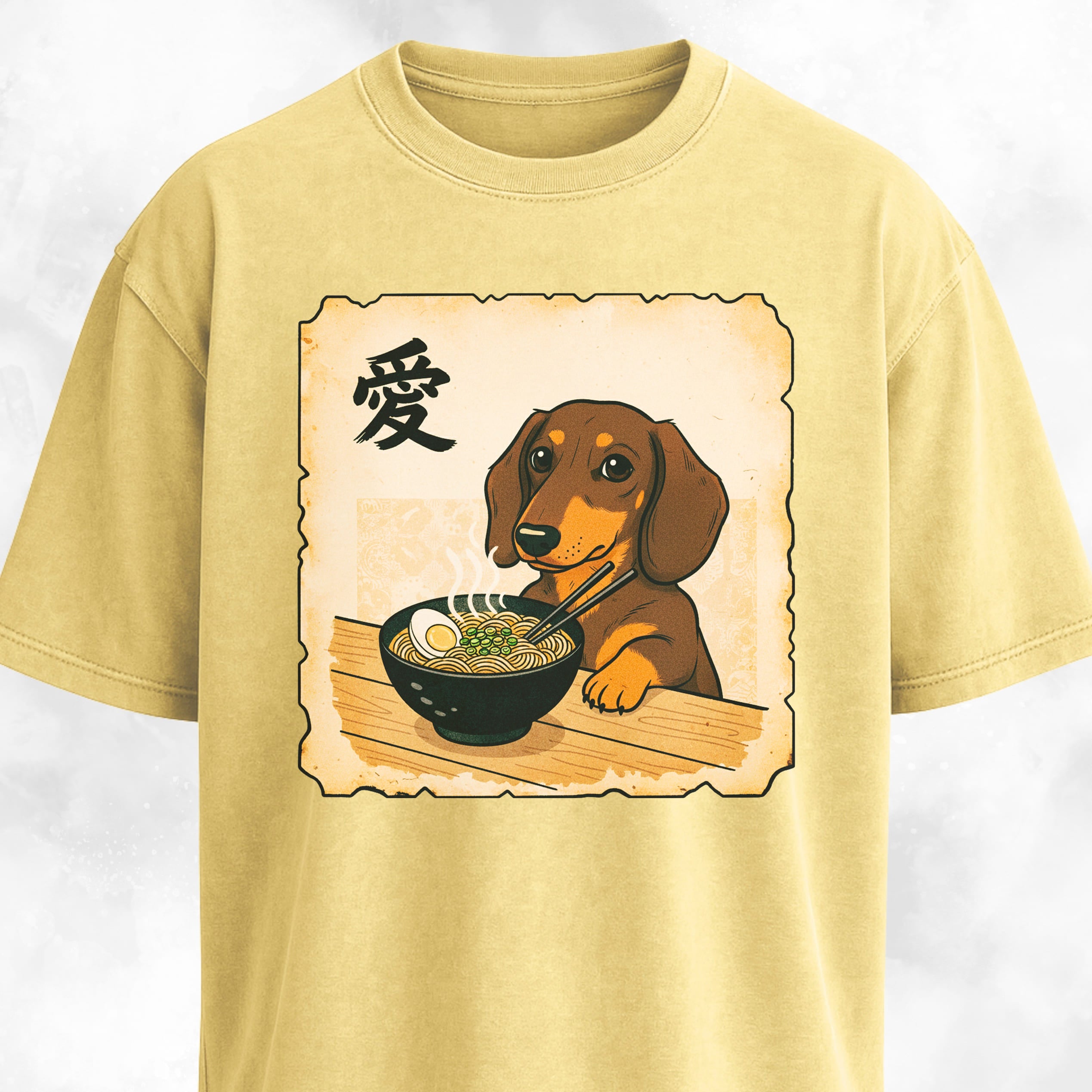 Japanese Style Tan Doxie Eating Ramen T-Shirt