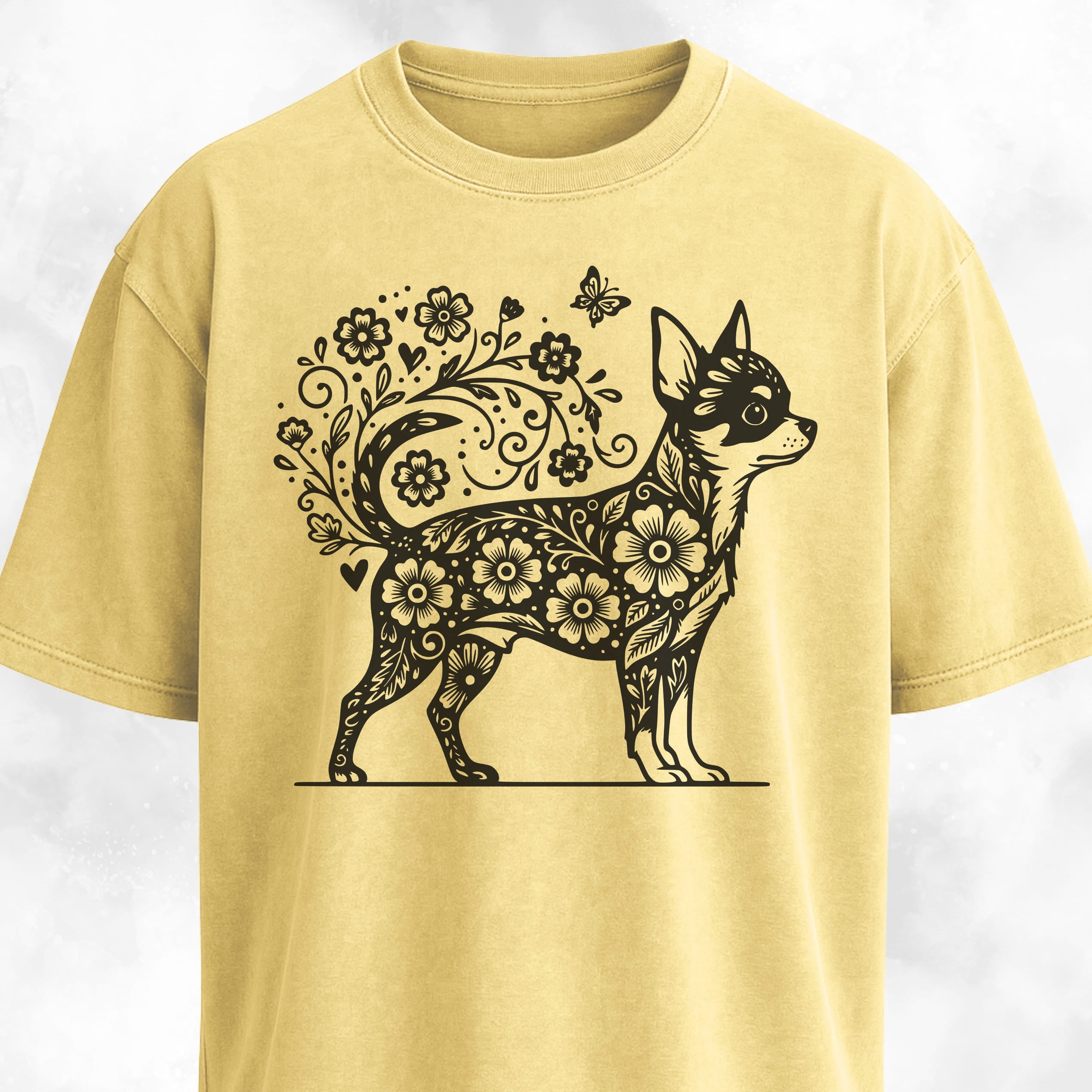 Floral Chihuahua Graphic T-Shirt