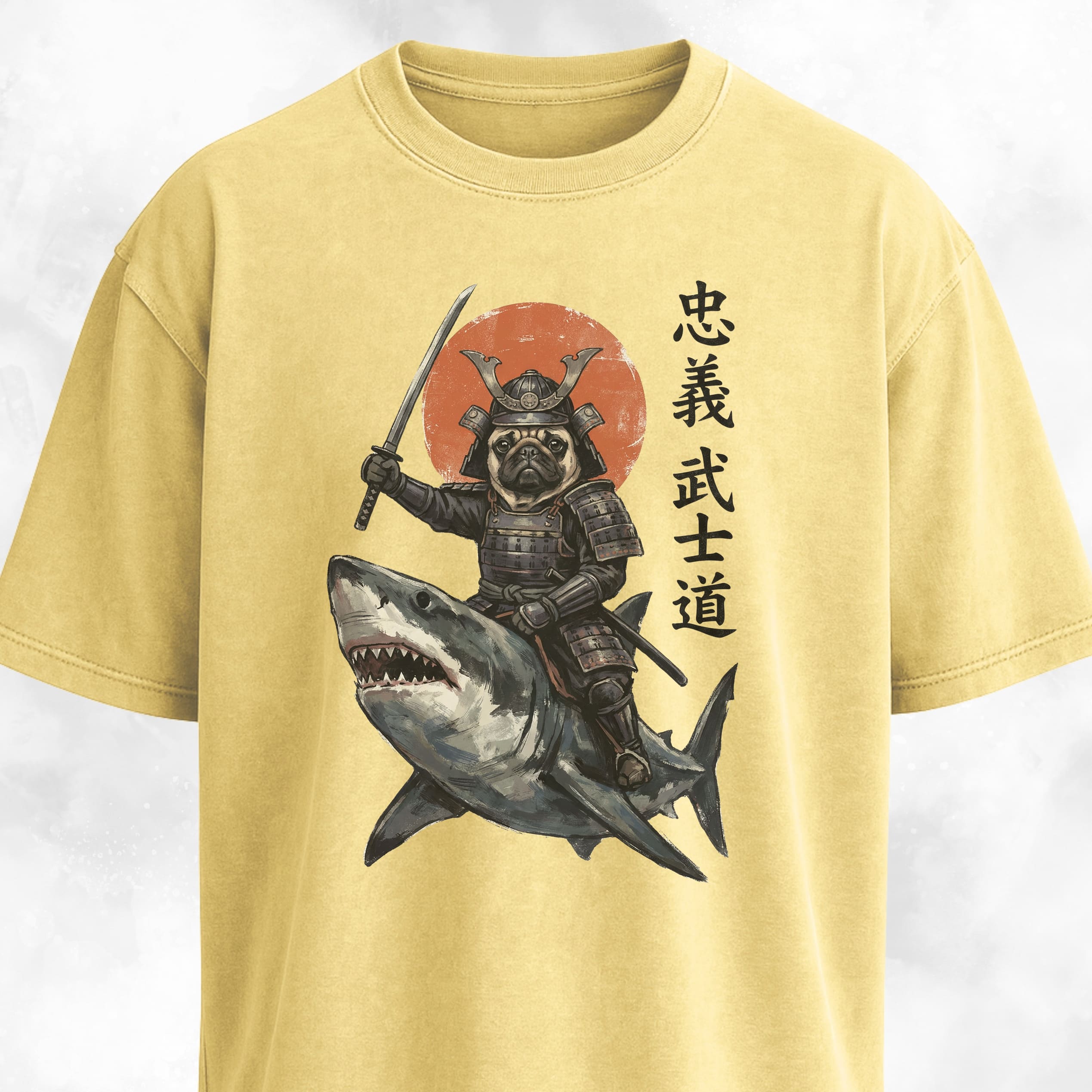 Samurai Pug Riding A Shark T-Shirt