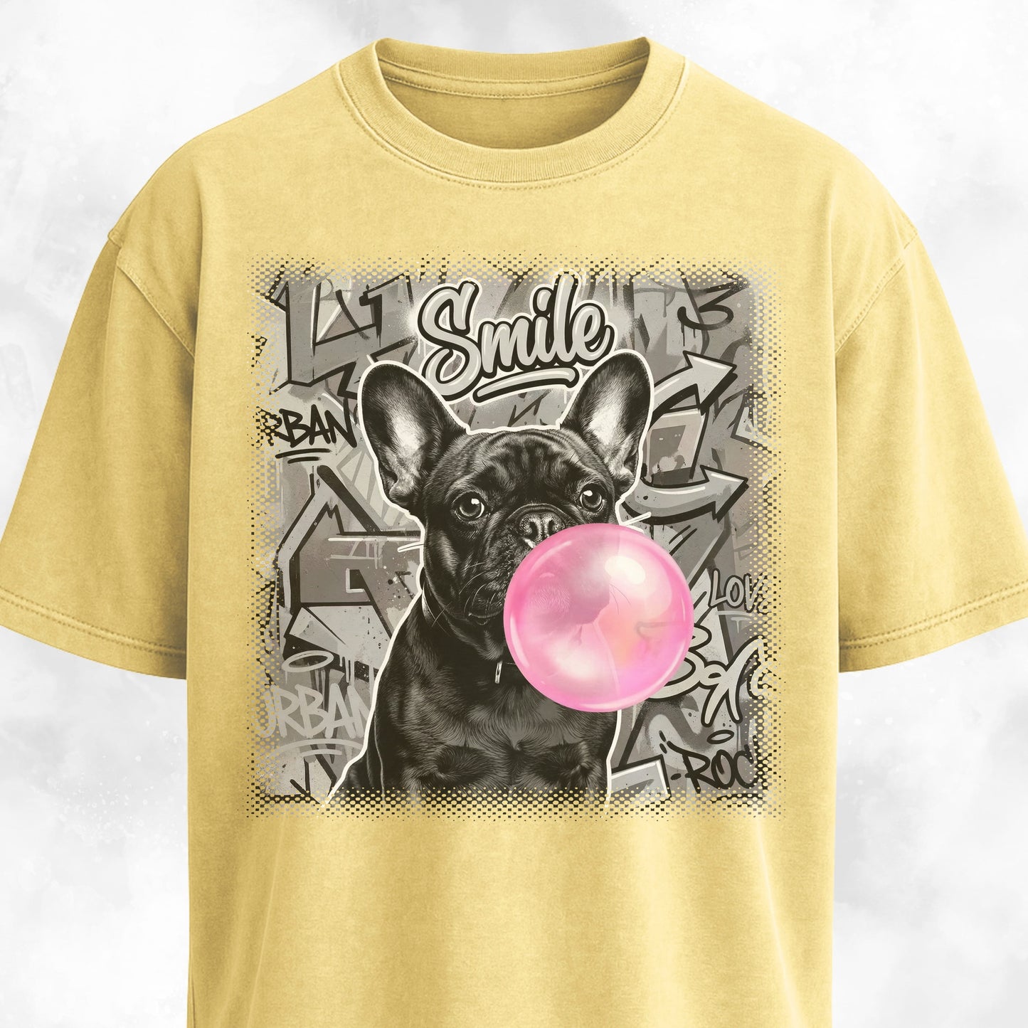 Pink Bubble Gum Black Frenchie T-Shirt