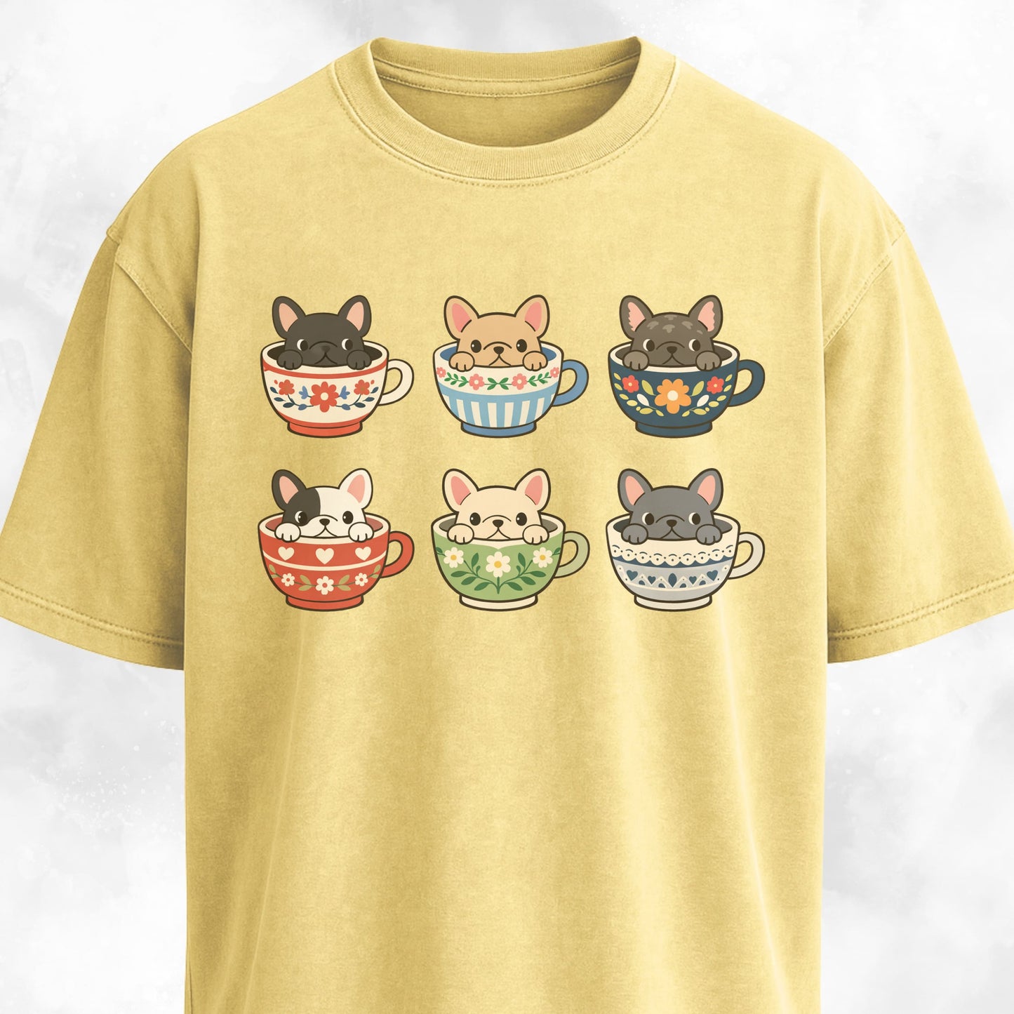 Frenchies Tea Cups Collage T-Shirt