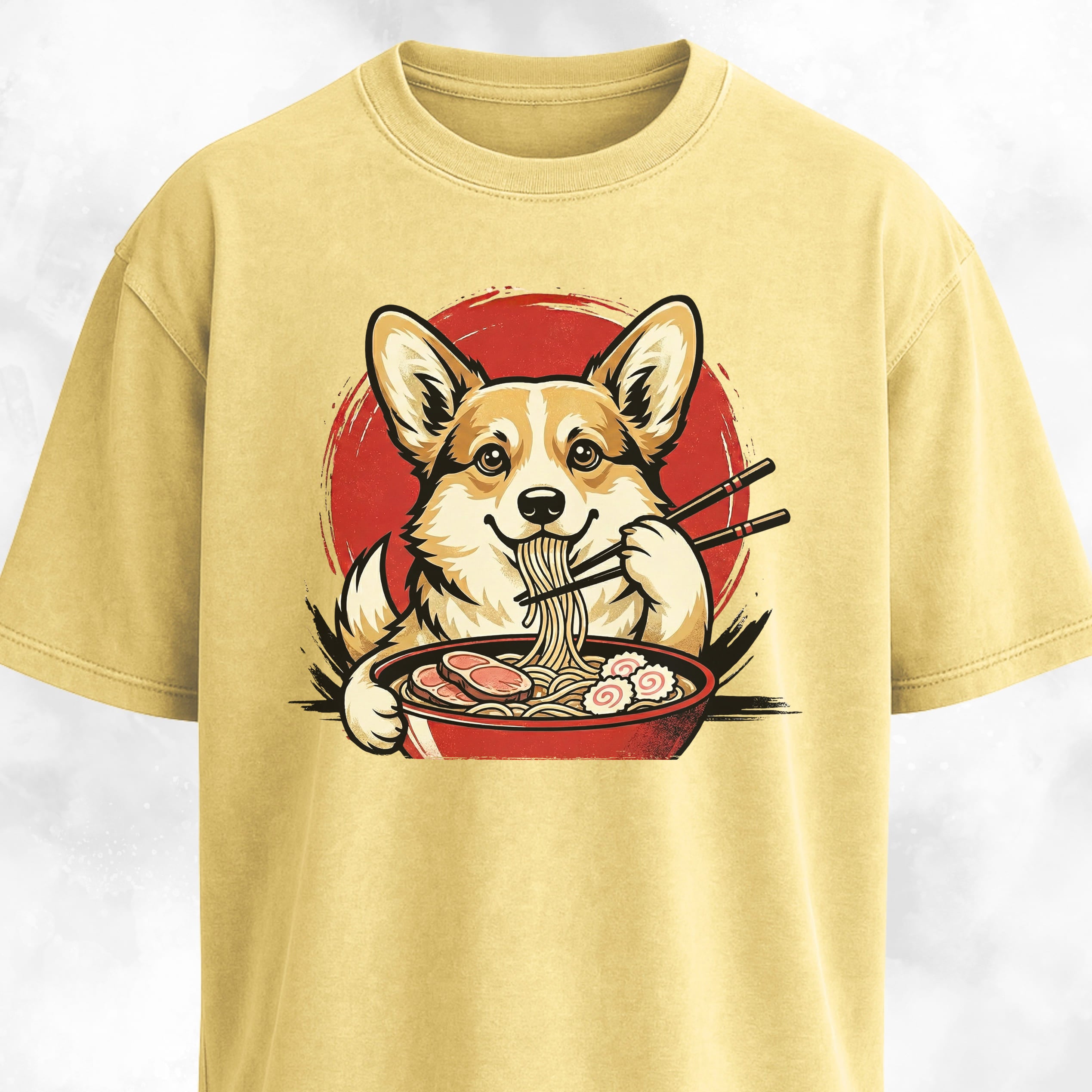 Japanese Corgi Eating Ramen Graphic T-Shirt
