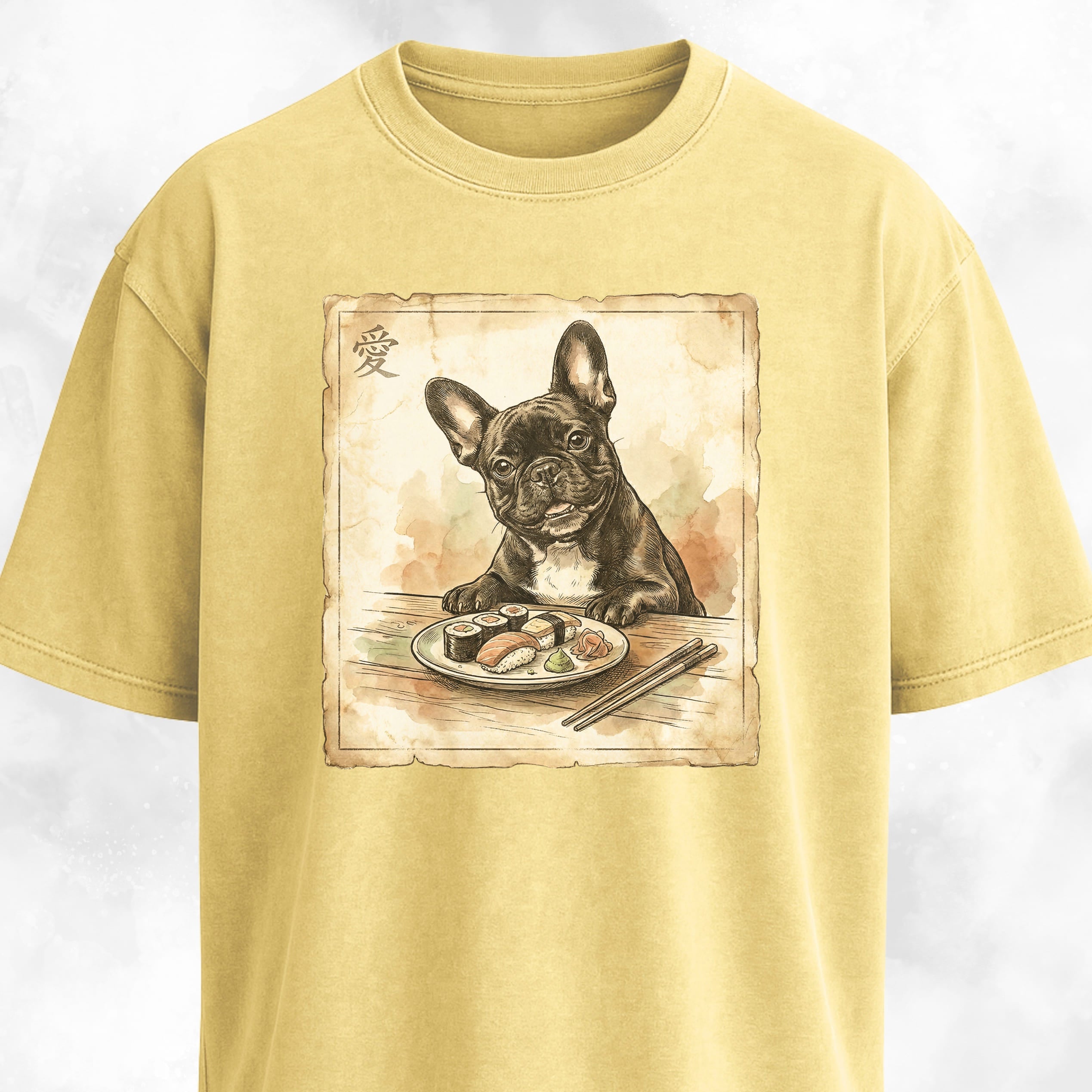 Japanese Frenchie Eating Sushi T-Shirt