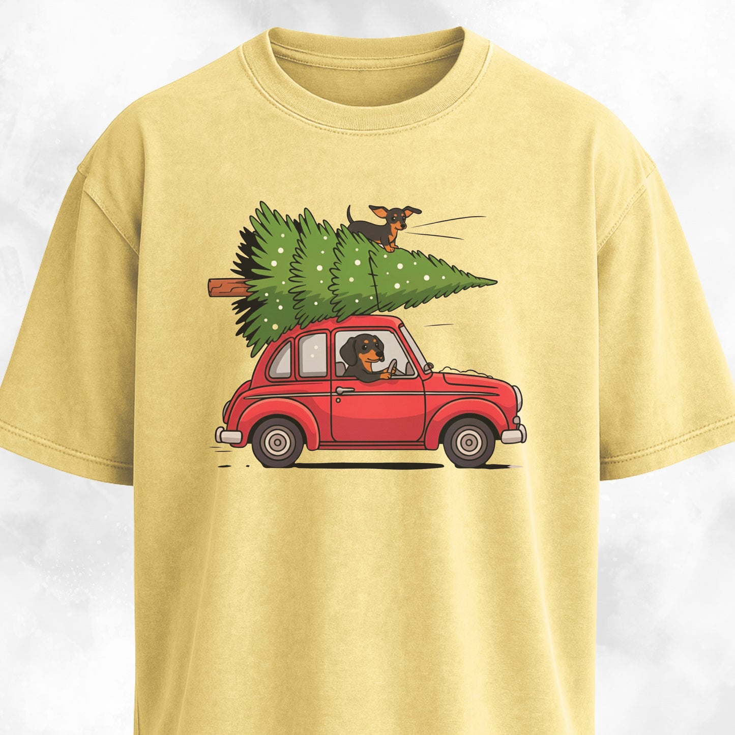Christmas Tree Dachshunds In A Red Car T-Shirt