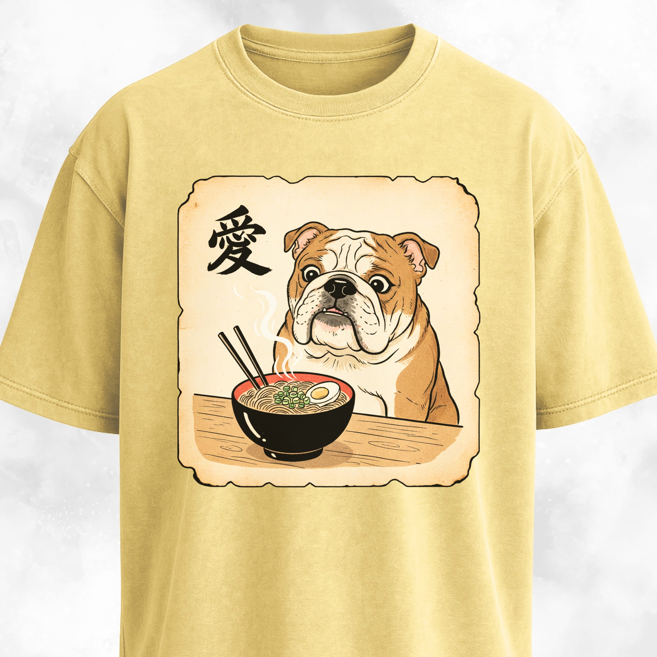Japanese Style Bulldog Eating Ramen T-Shirt