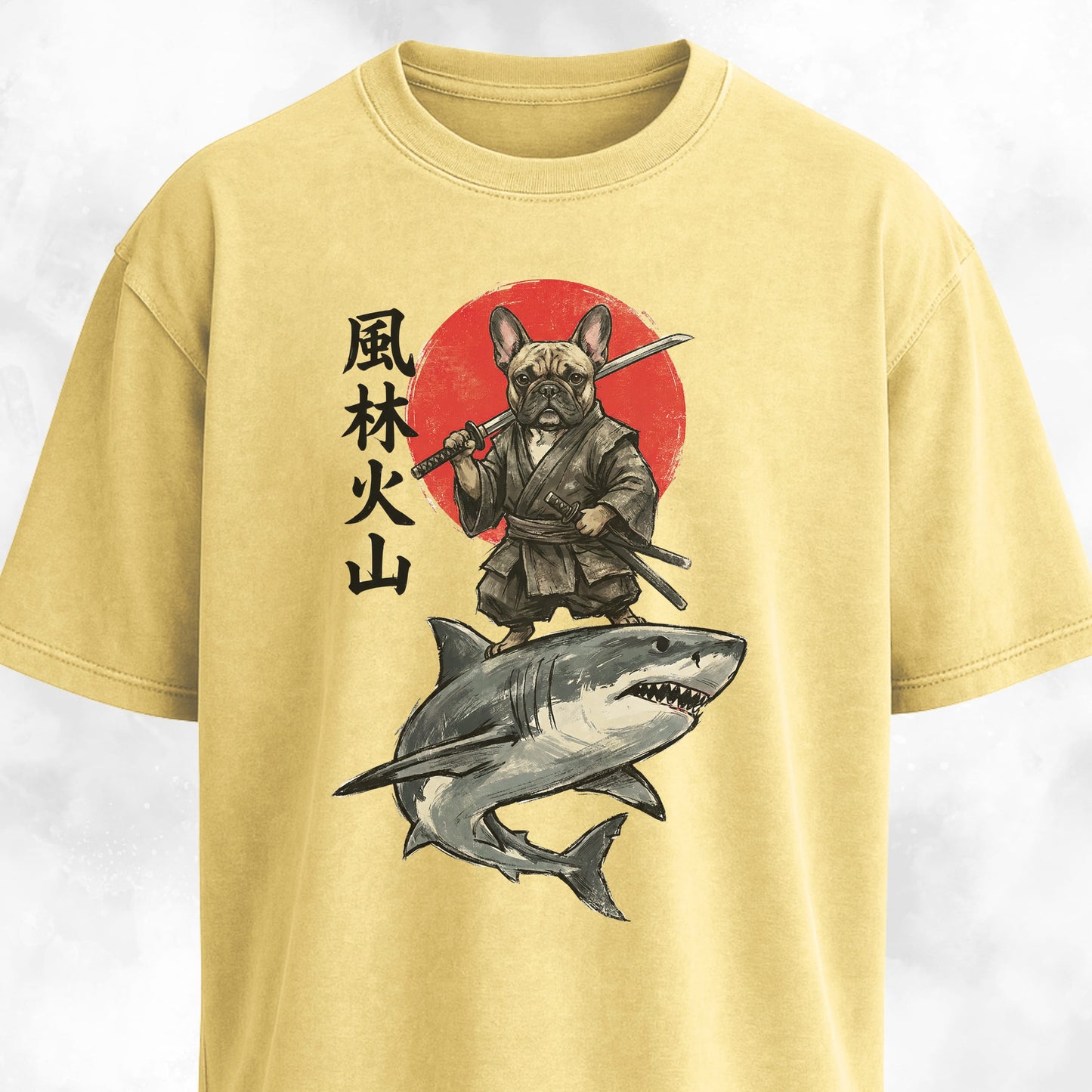 Samurai Frenchie Riding A Shark T-Shirt