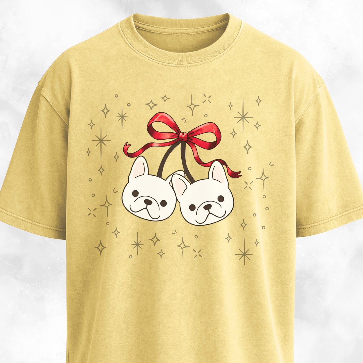 Coquette Bow Frenchie Cherries T-Shirt