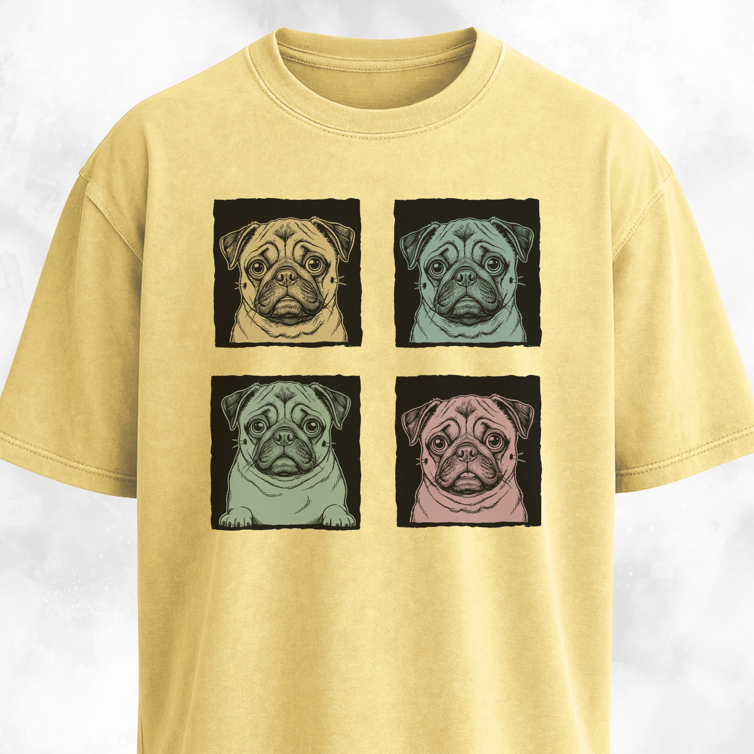 Colored Pugs Grid Graphic T-Shirt