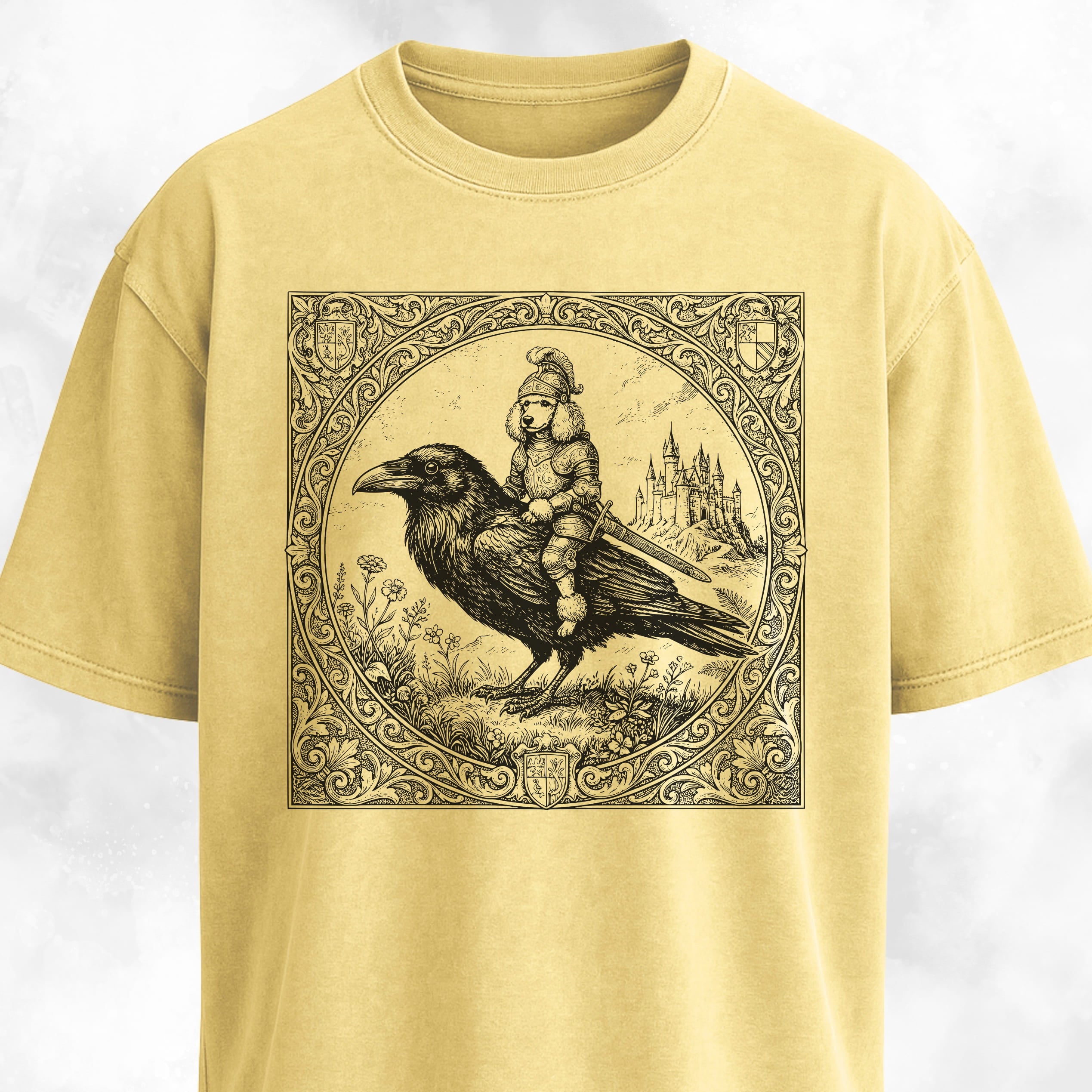 Medieval Poodle Knight On A Crow T-Shirt