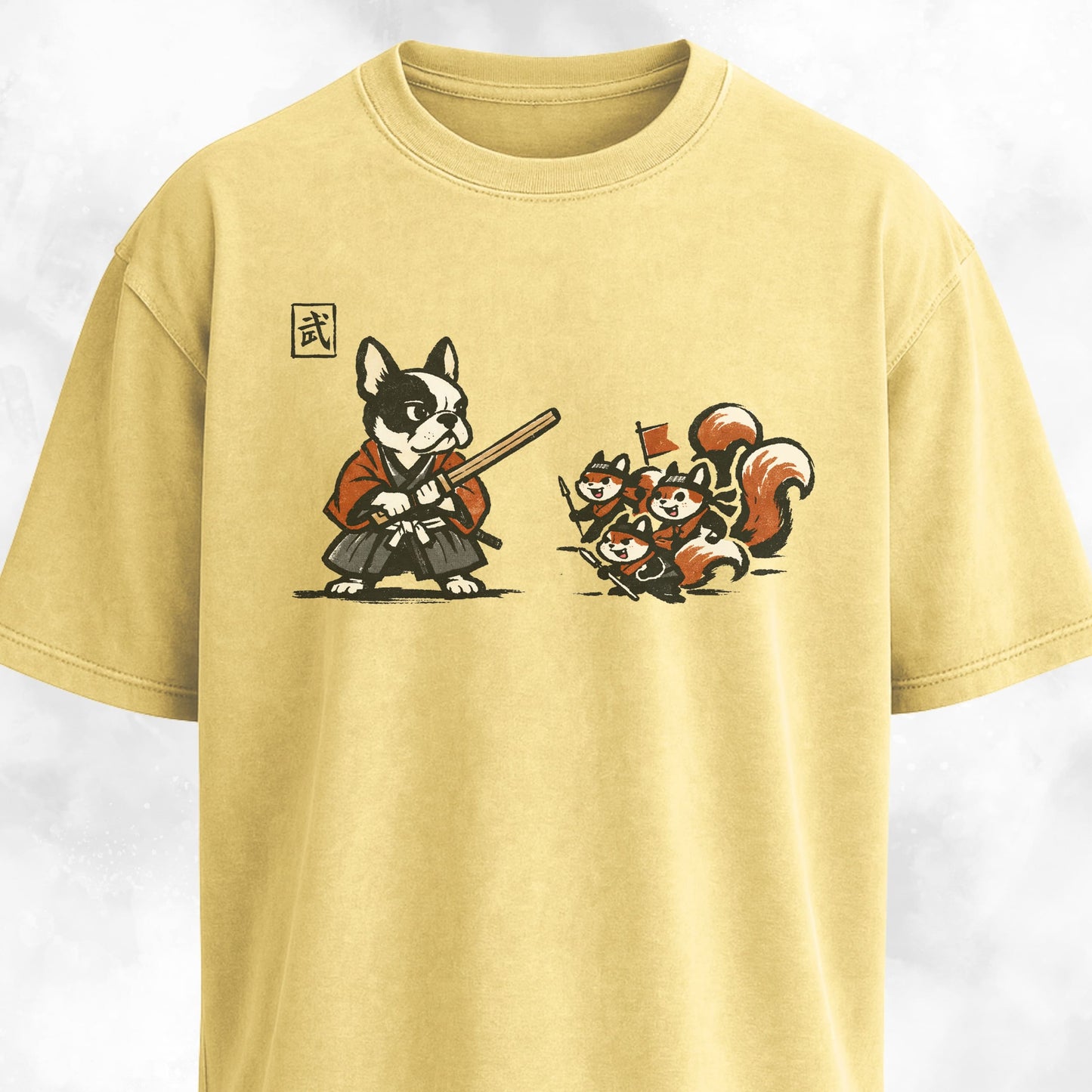 Samurai Frenchie Fighting Squirrels T-Shirt