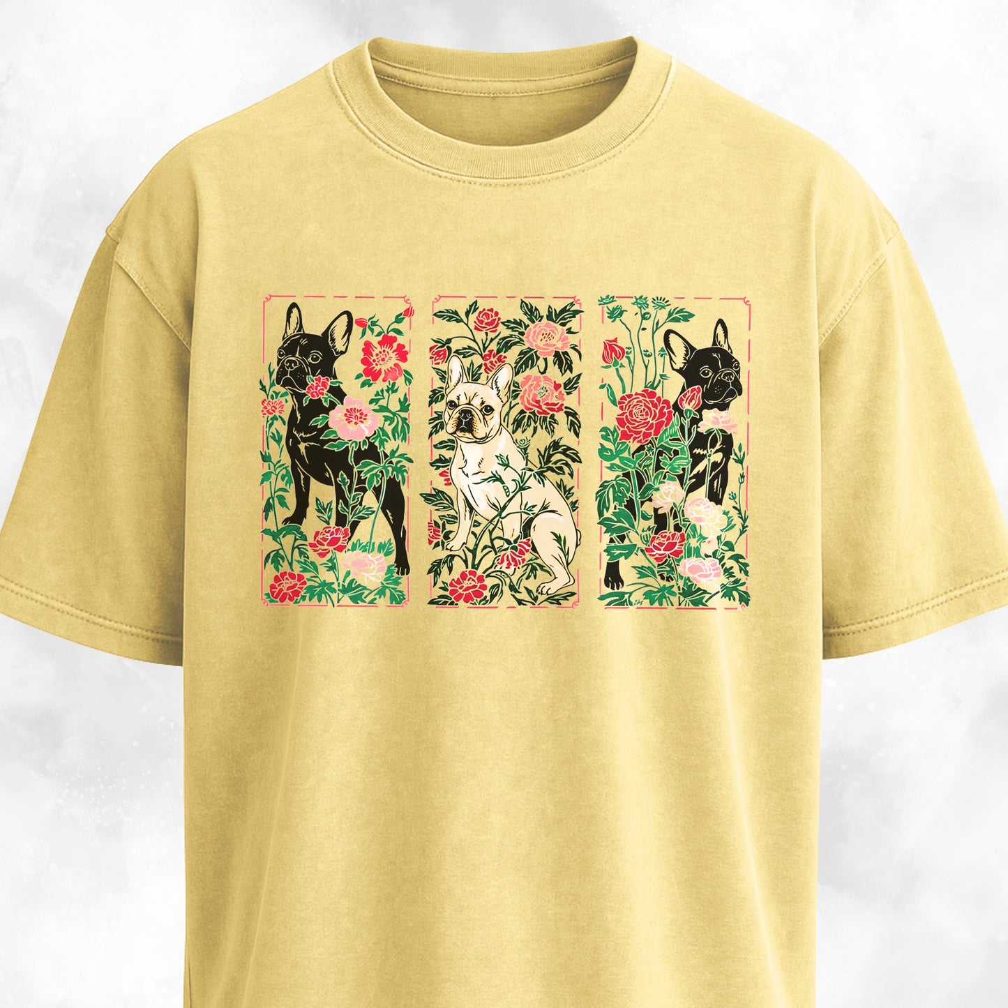 Art Nuveau Panels Floral French Bulldogs T-Shirt