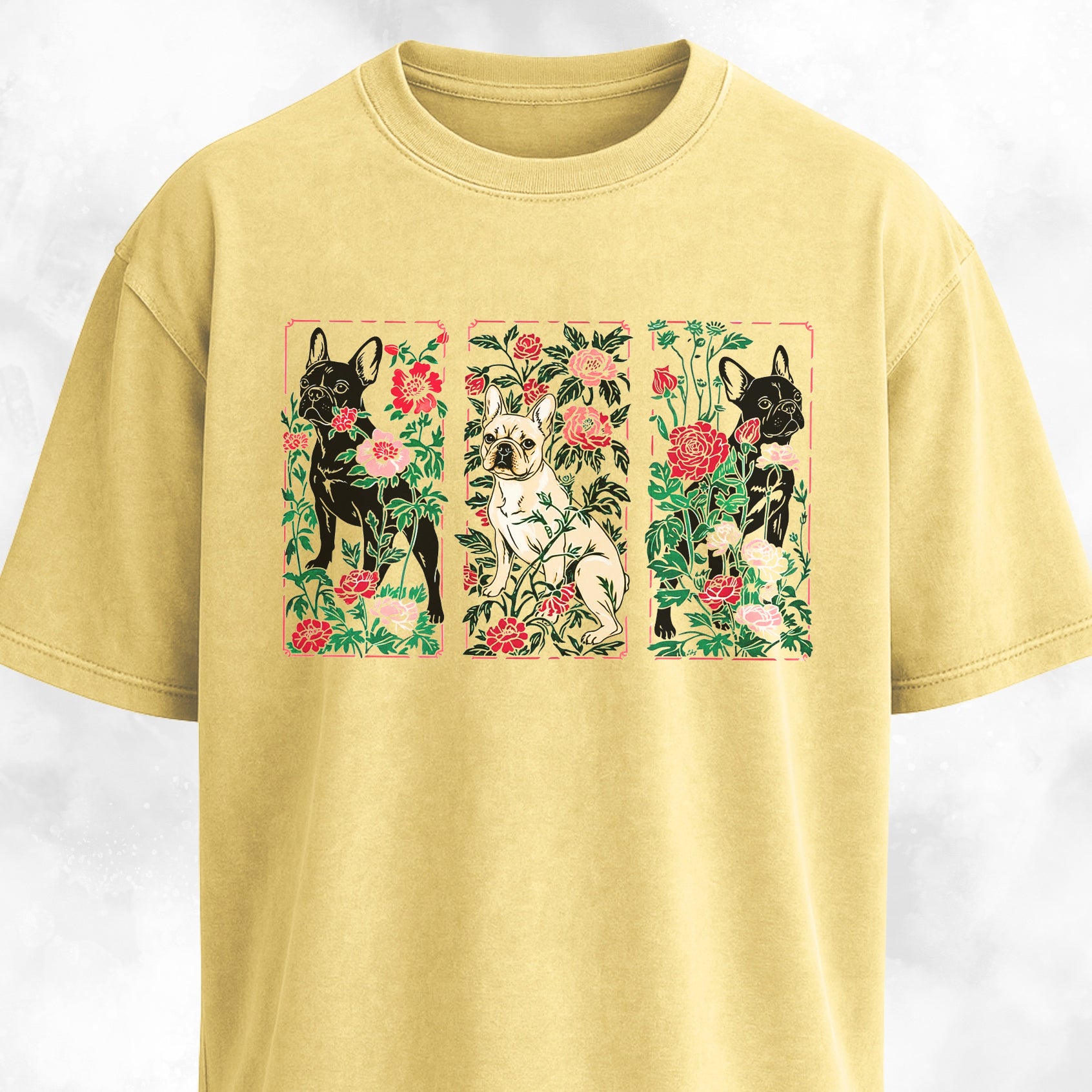 Art Nuveau Panels Floral French Bulldogs T-Shirt