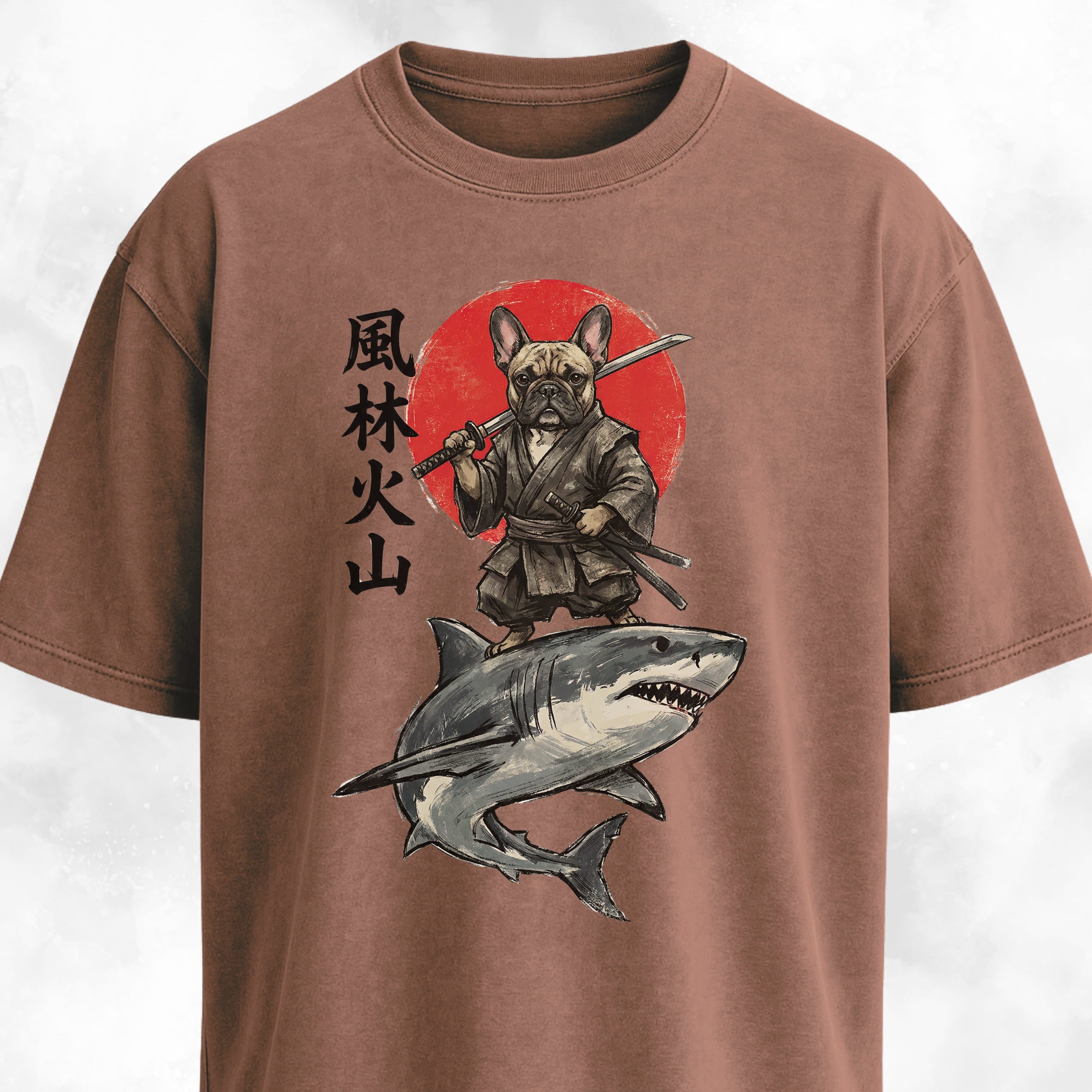 Samurai Frenchie Riding A Shark T-Shirt