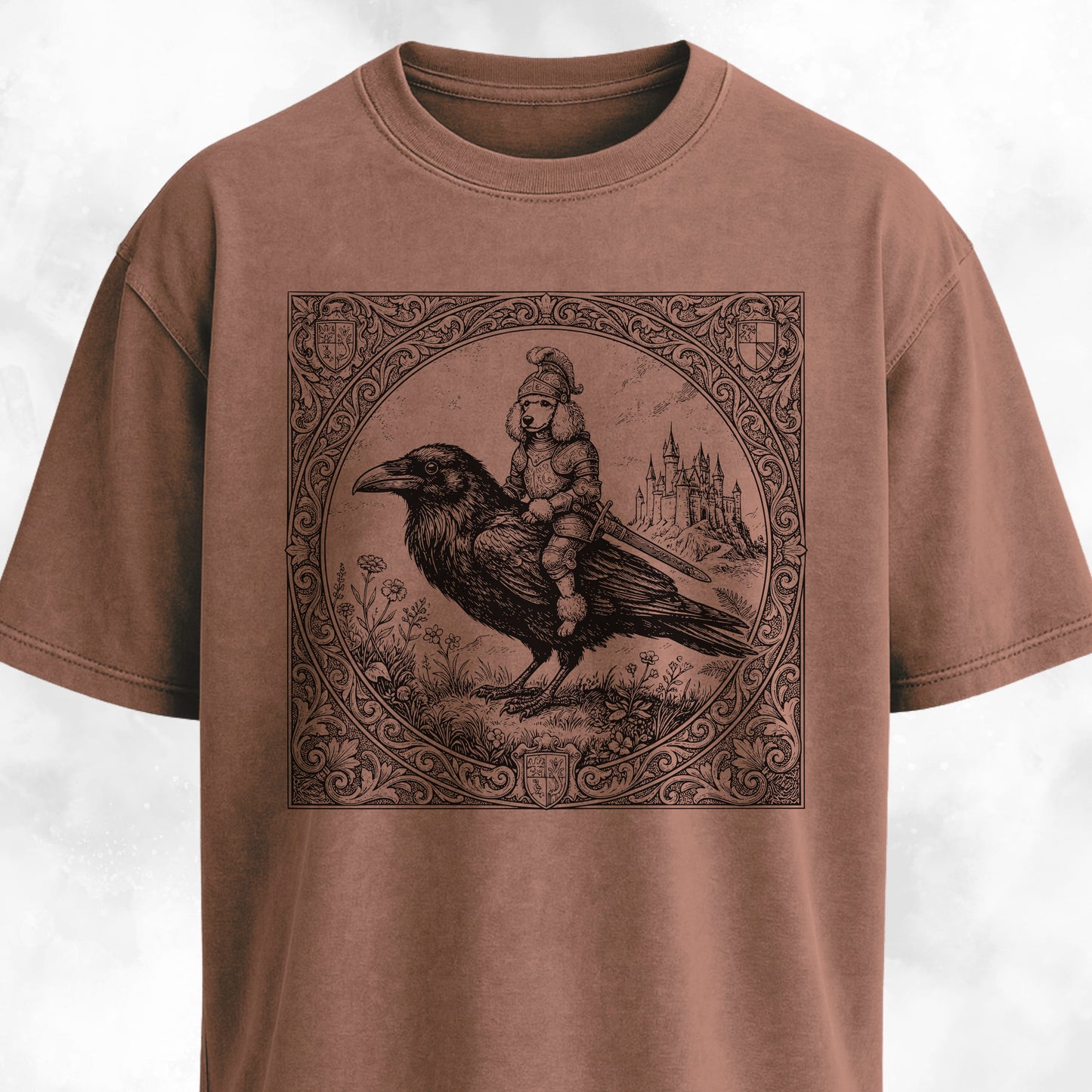 Medieval Poodle Knight On A Crow T-Shirt