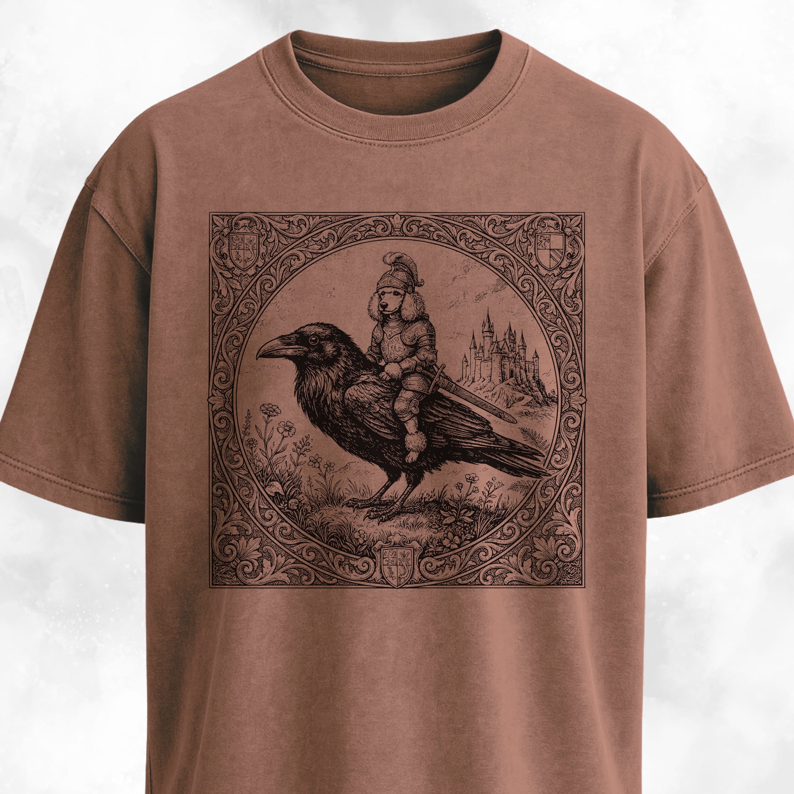 Medieval Poodle Knight On A Crow T-Shirt