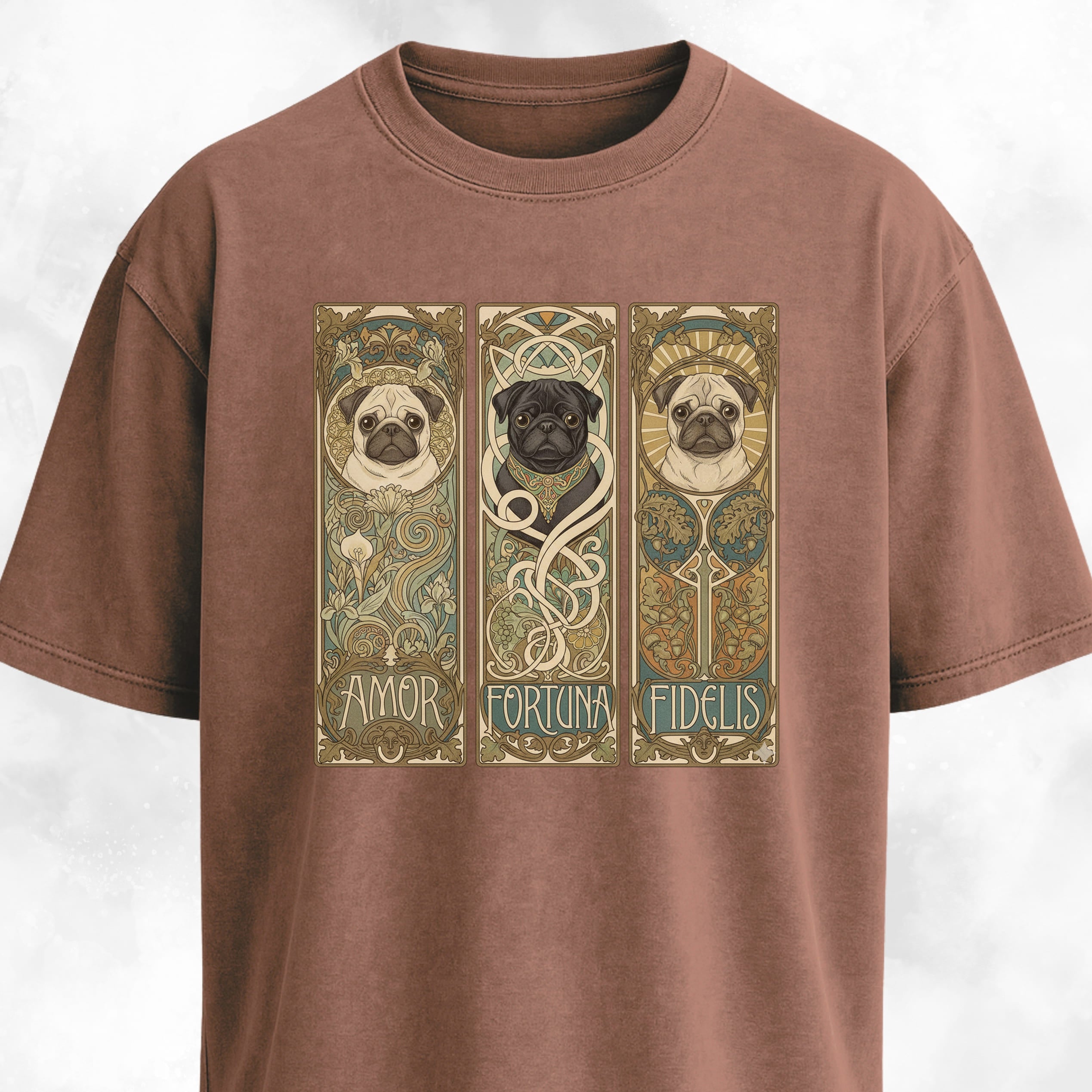 Art Nuveau Panels With Pugs T-Shirt