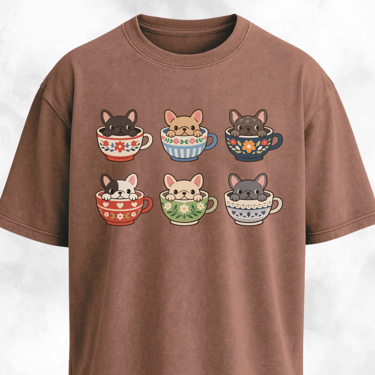 Frenchies Tea Cups Collage T-Shirt