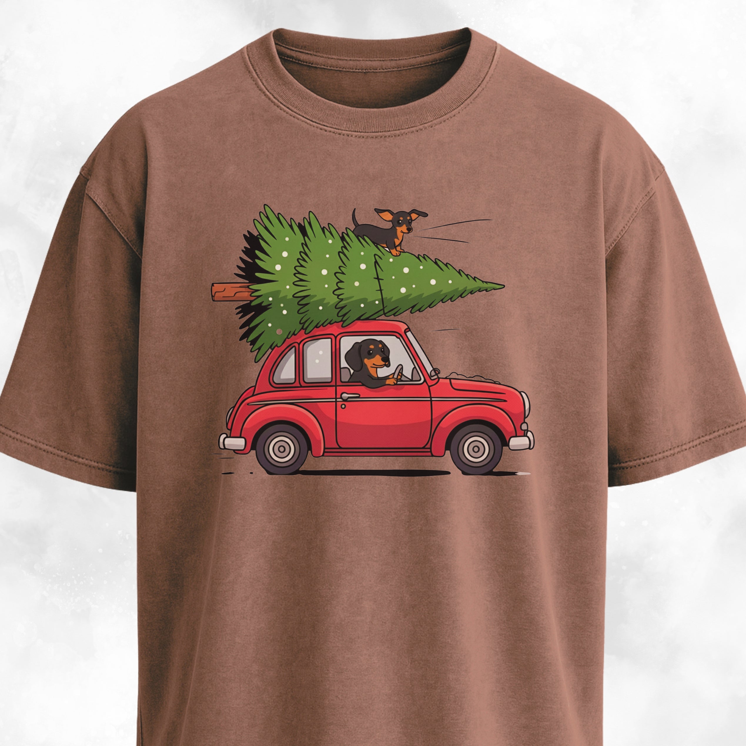 Christmas Tree Dachshunds In A Red Car T-Shirt