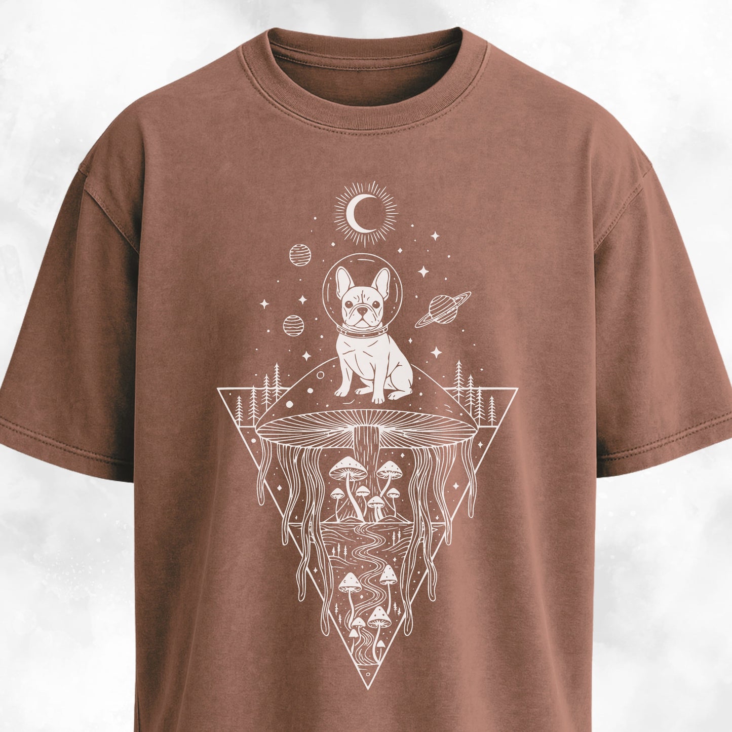 Frenchie Mushrooms Space Hallucination T-Shirt