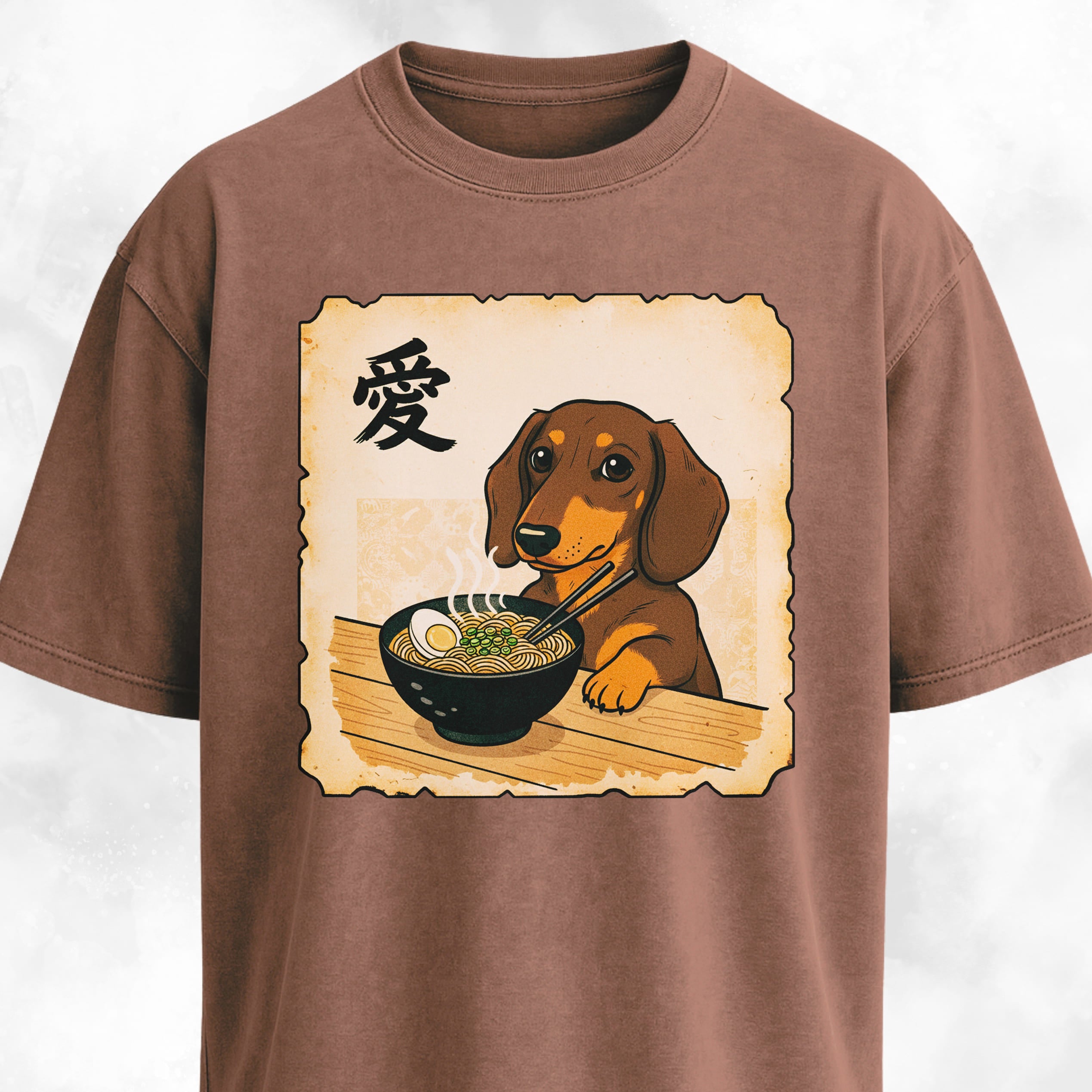 Japanese Style Tan Doxie Eating Ramen T-Shirt