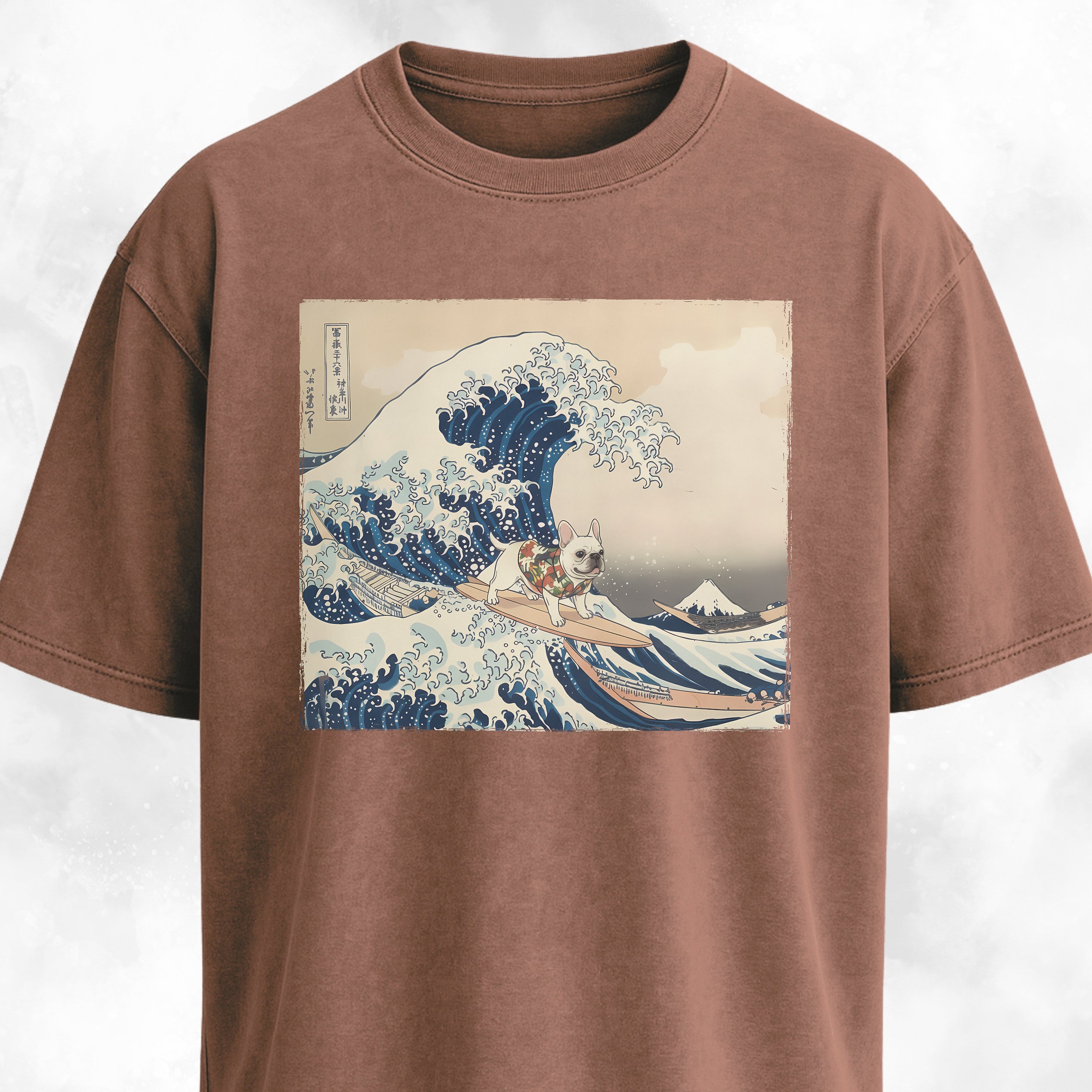 The Great Wave Off Kanagawa Frenchie Surfing T-Shirt