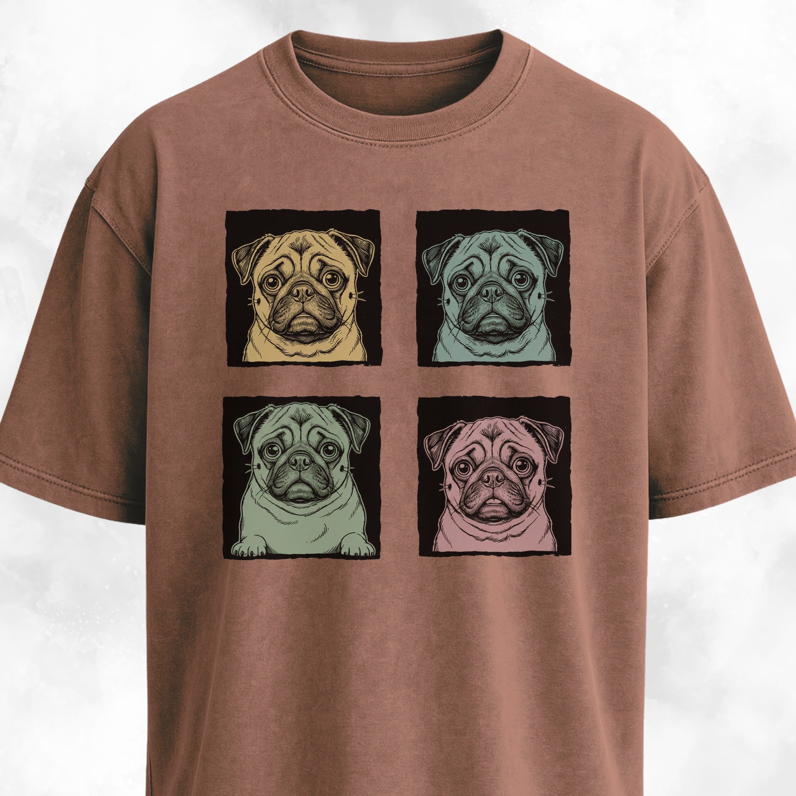 Colored Pugs Grid Graphic T-Shirt