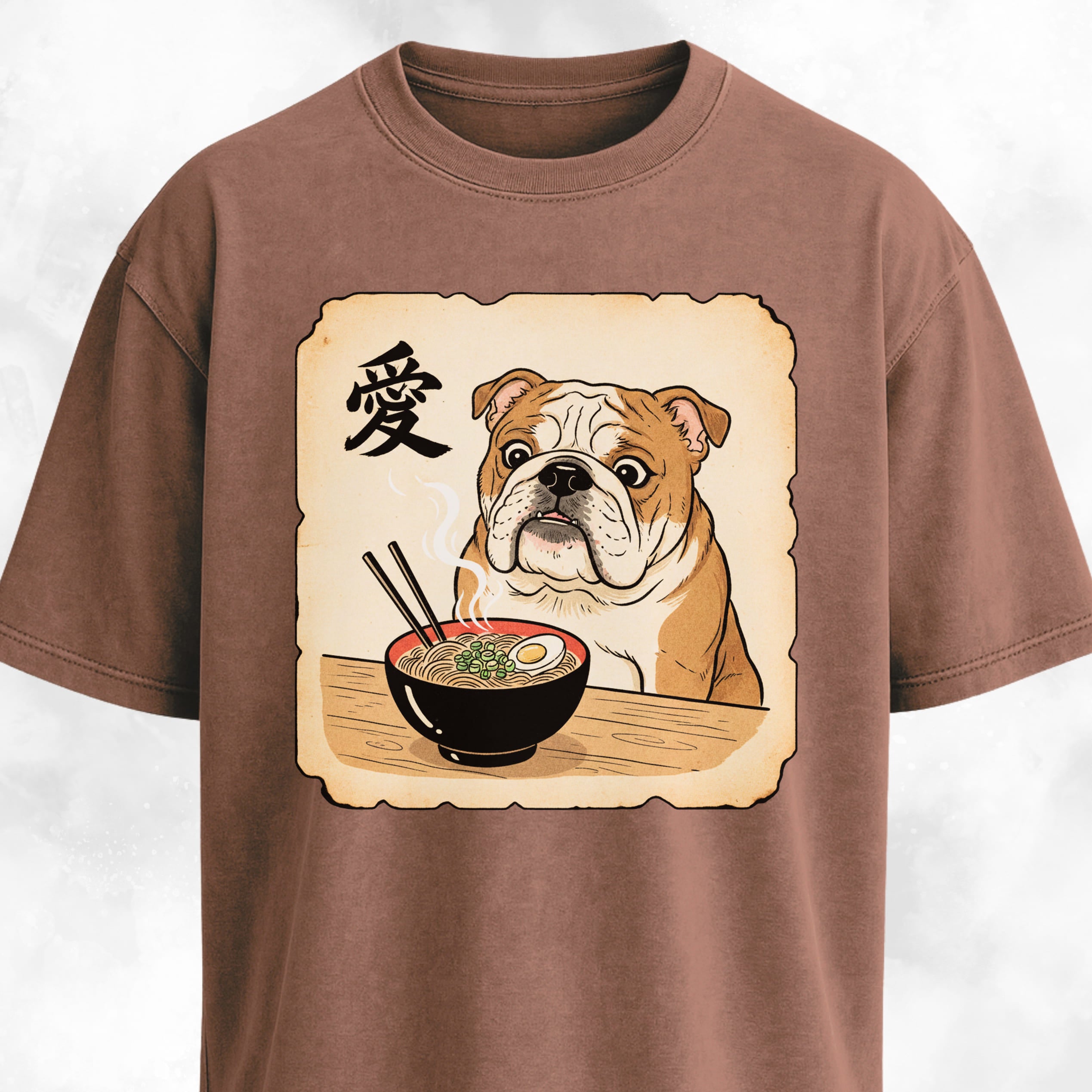 Japanese Style Bulldog Eating Ramen T-Shirt