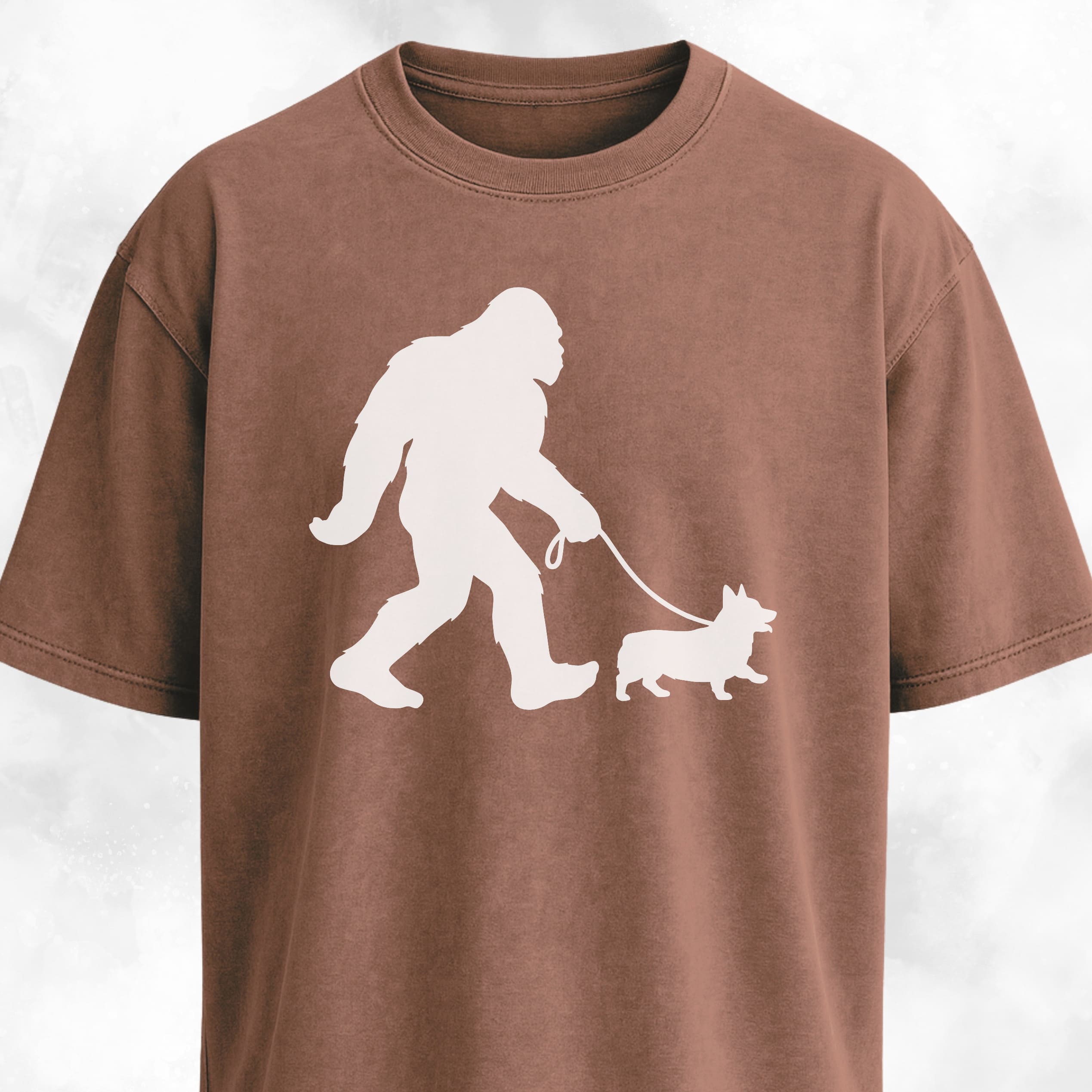 Bigfoot With A Corgi On A Leash T-Shirt
