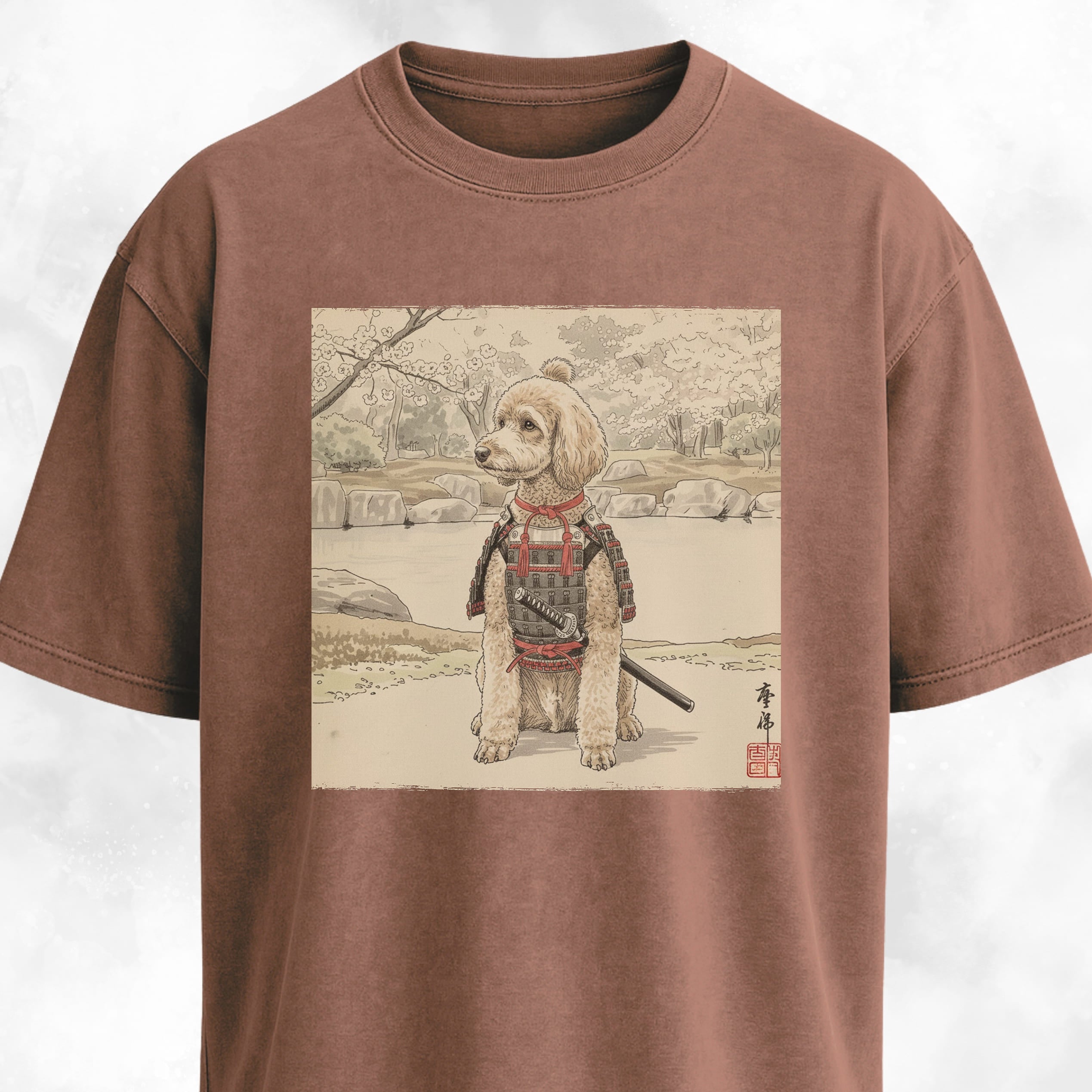 Japanese Samurai Poodle Graphic T-Shirt