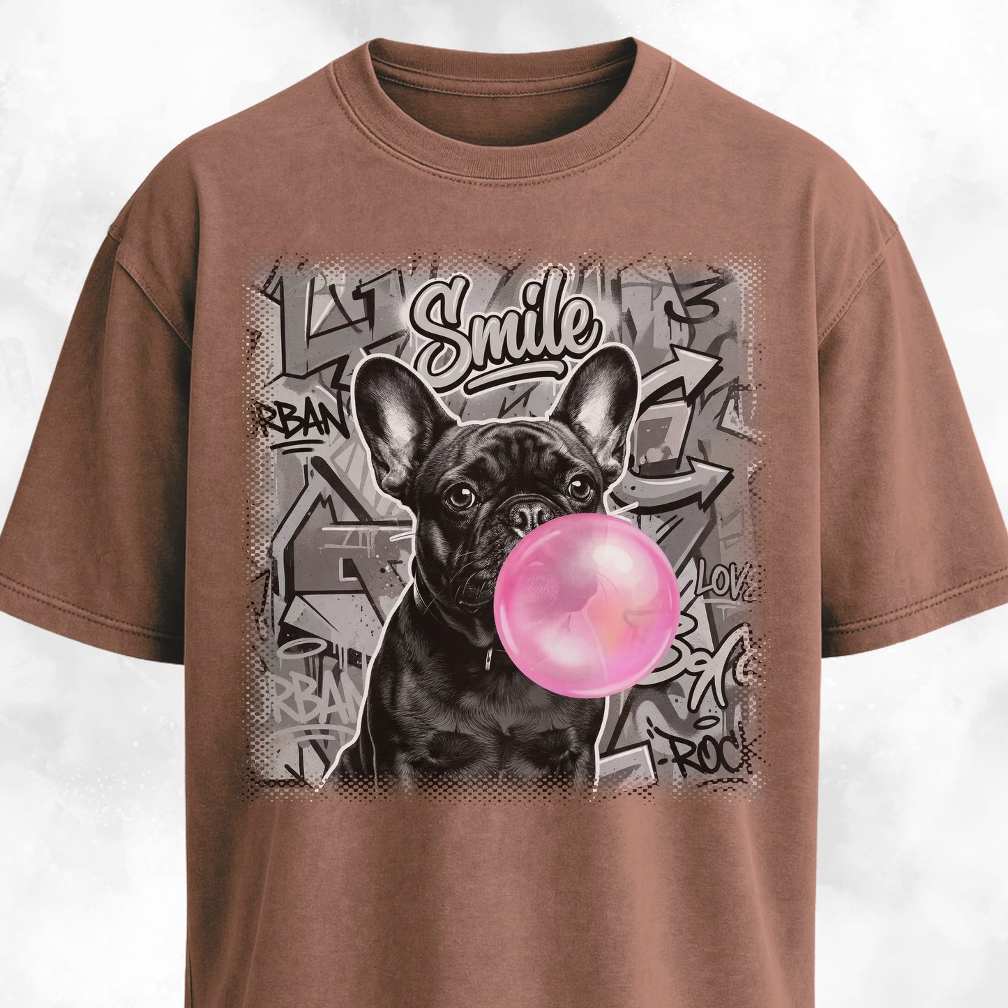 Pink Bubble Gum Black Frenchie T-Shirt