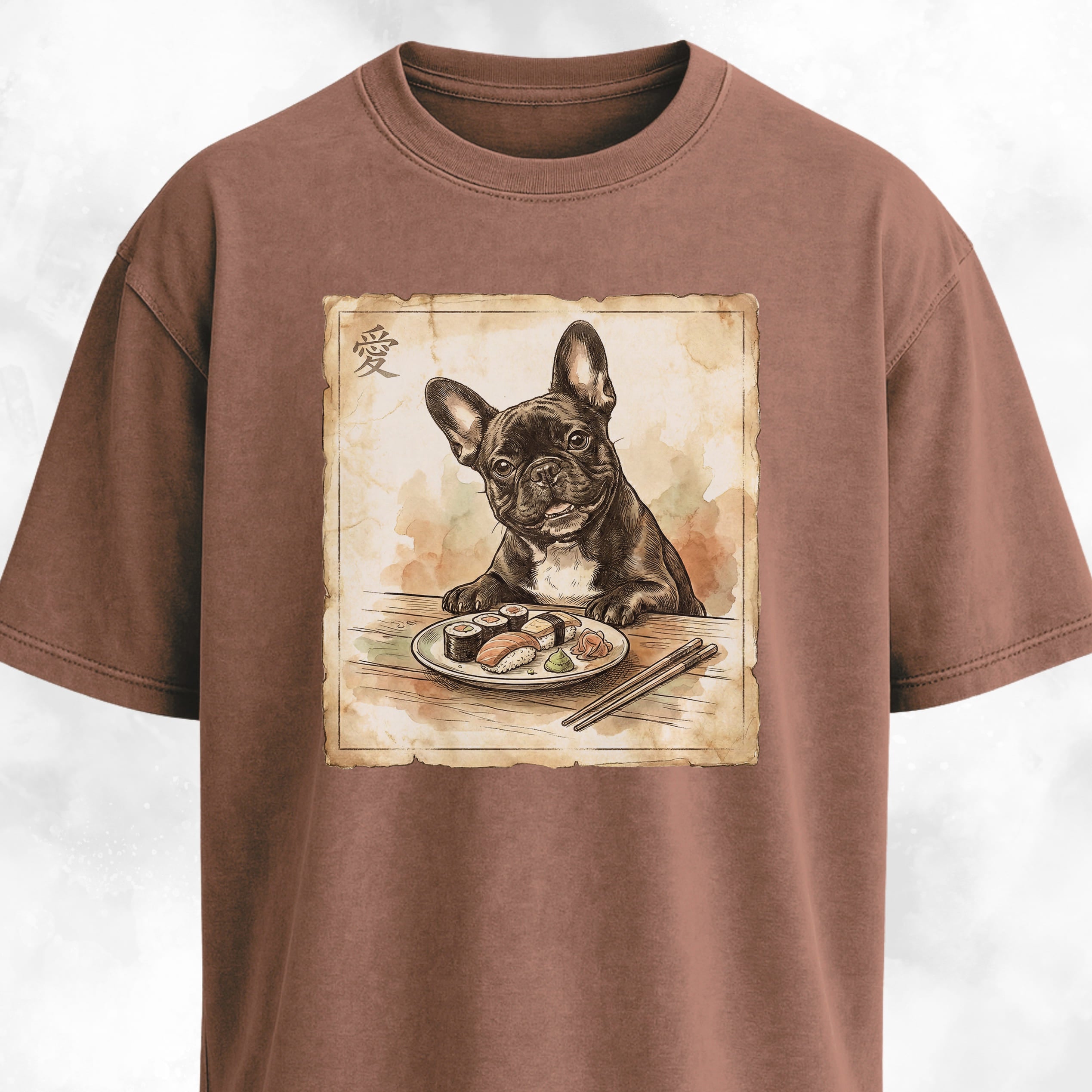 Japanese Frenchie Eating Sushi T-Shirt