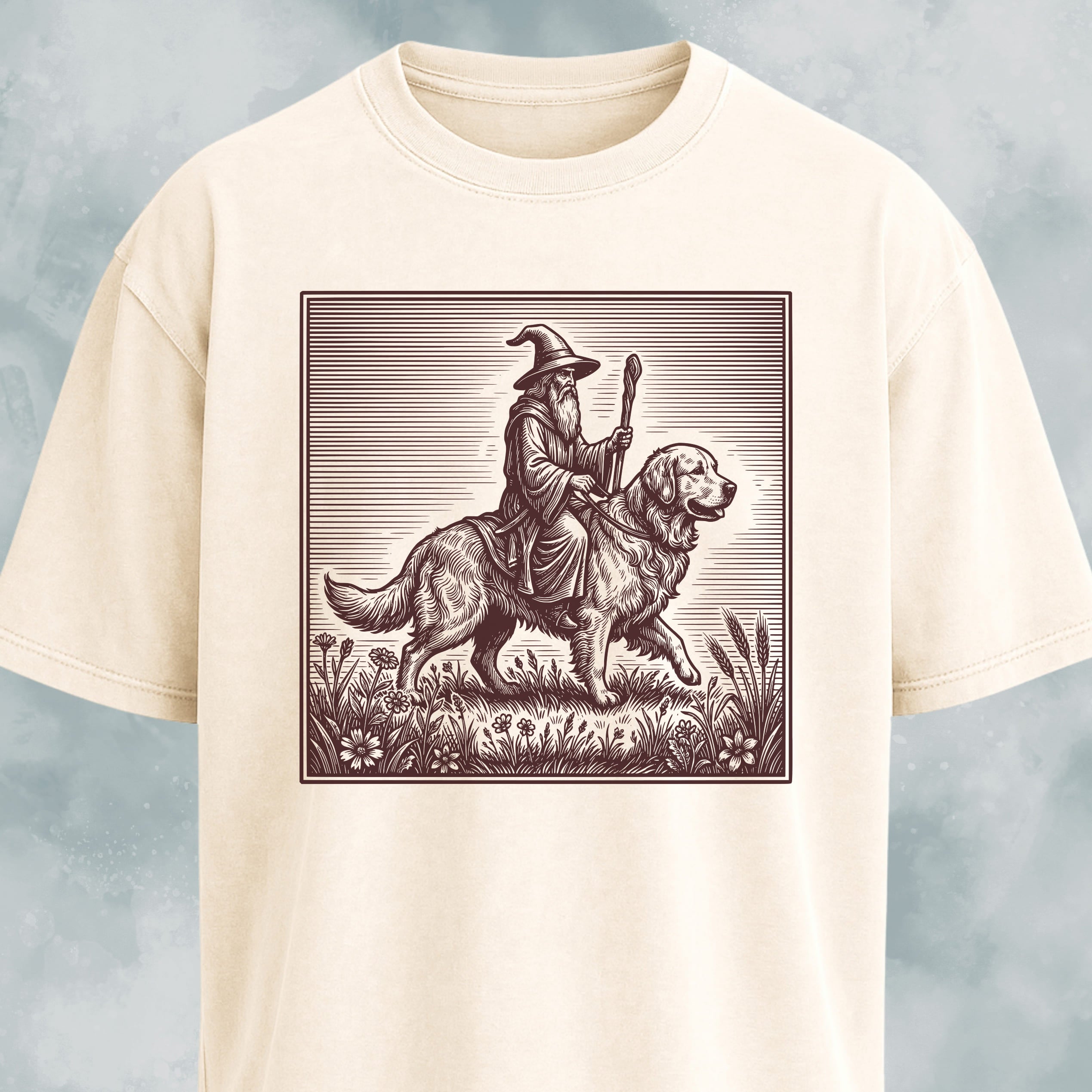 Wizard Riding A Golden Retriever T-Shirt