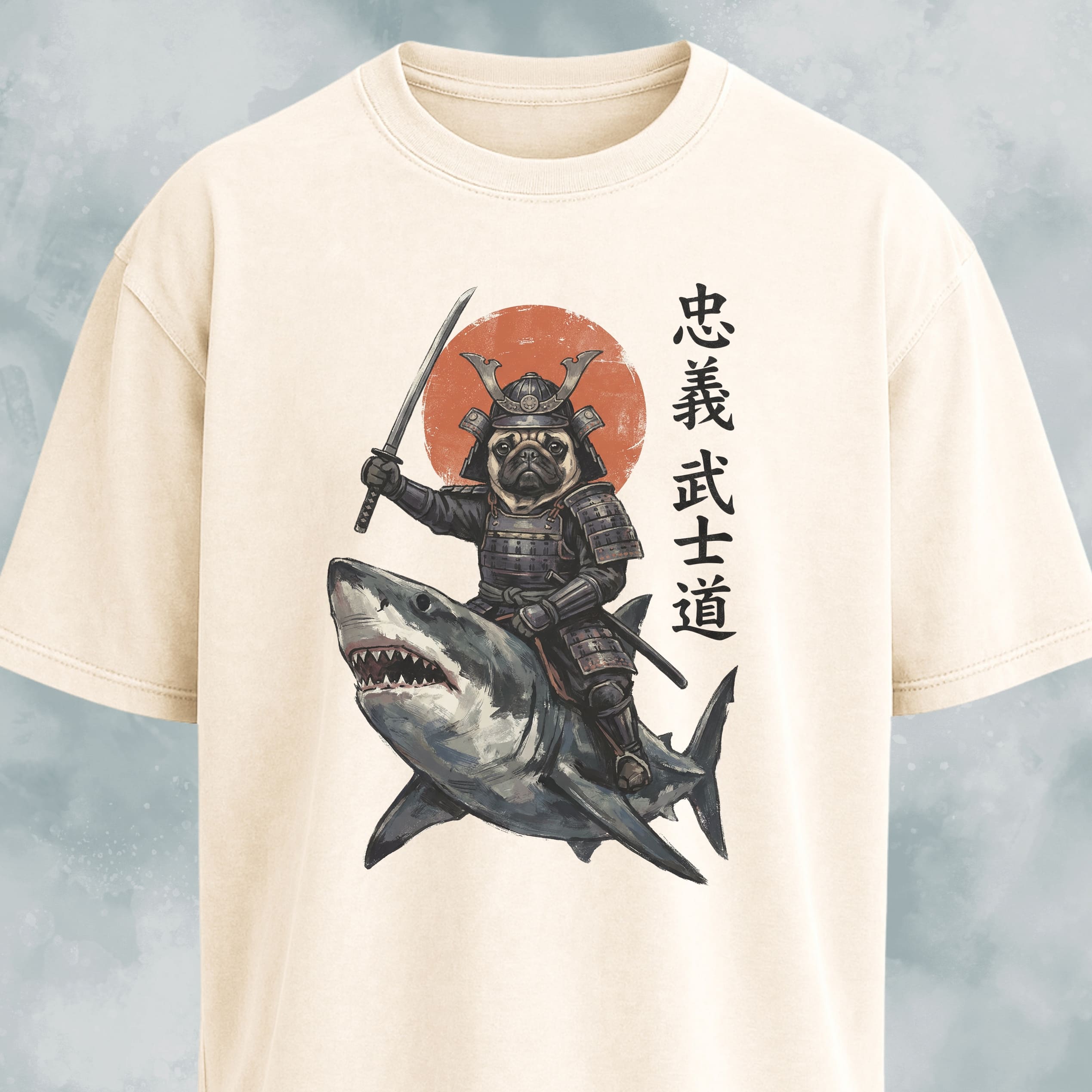 Samurai Pug Riding A Shark T-Shirt