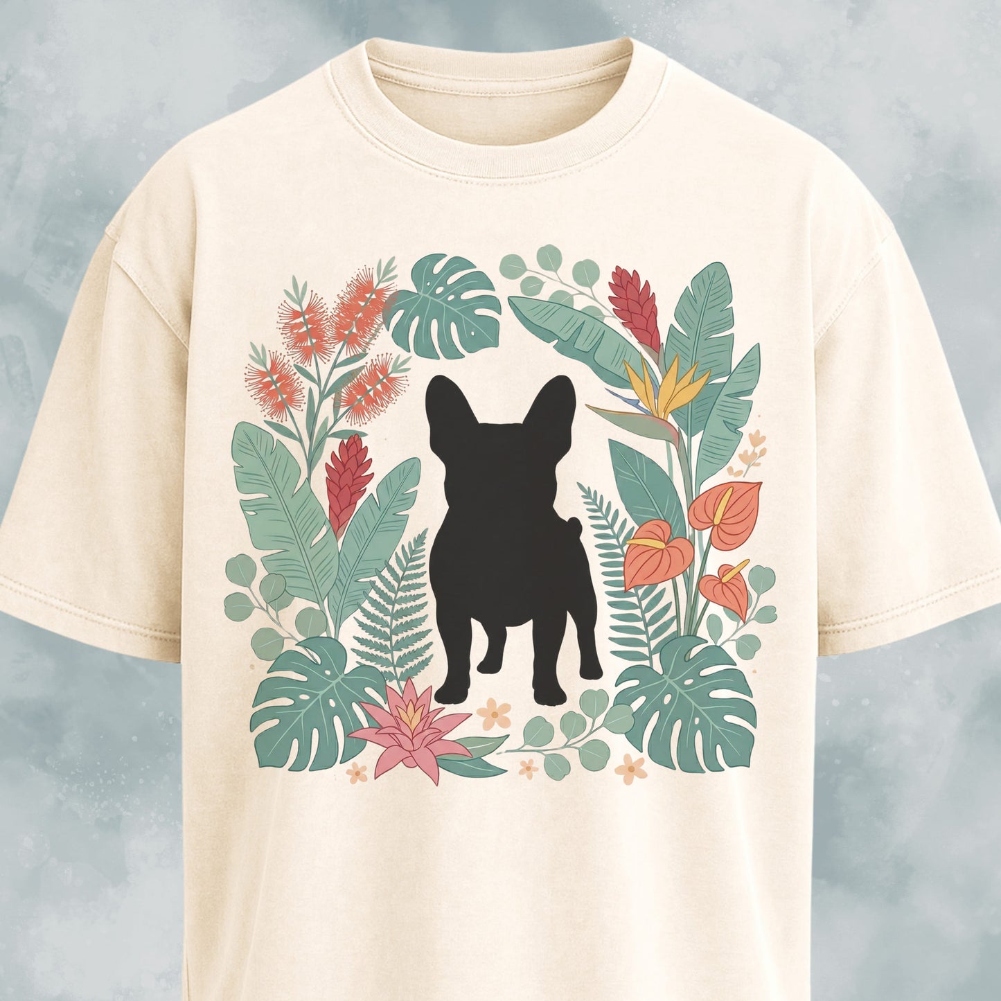 Botanical Frenchie Silhouette T-Shirt