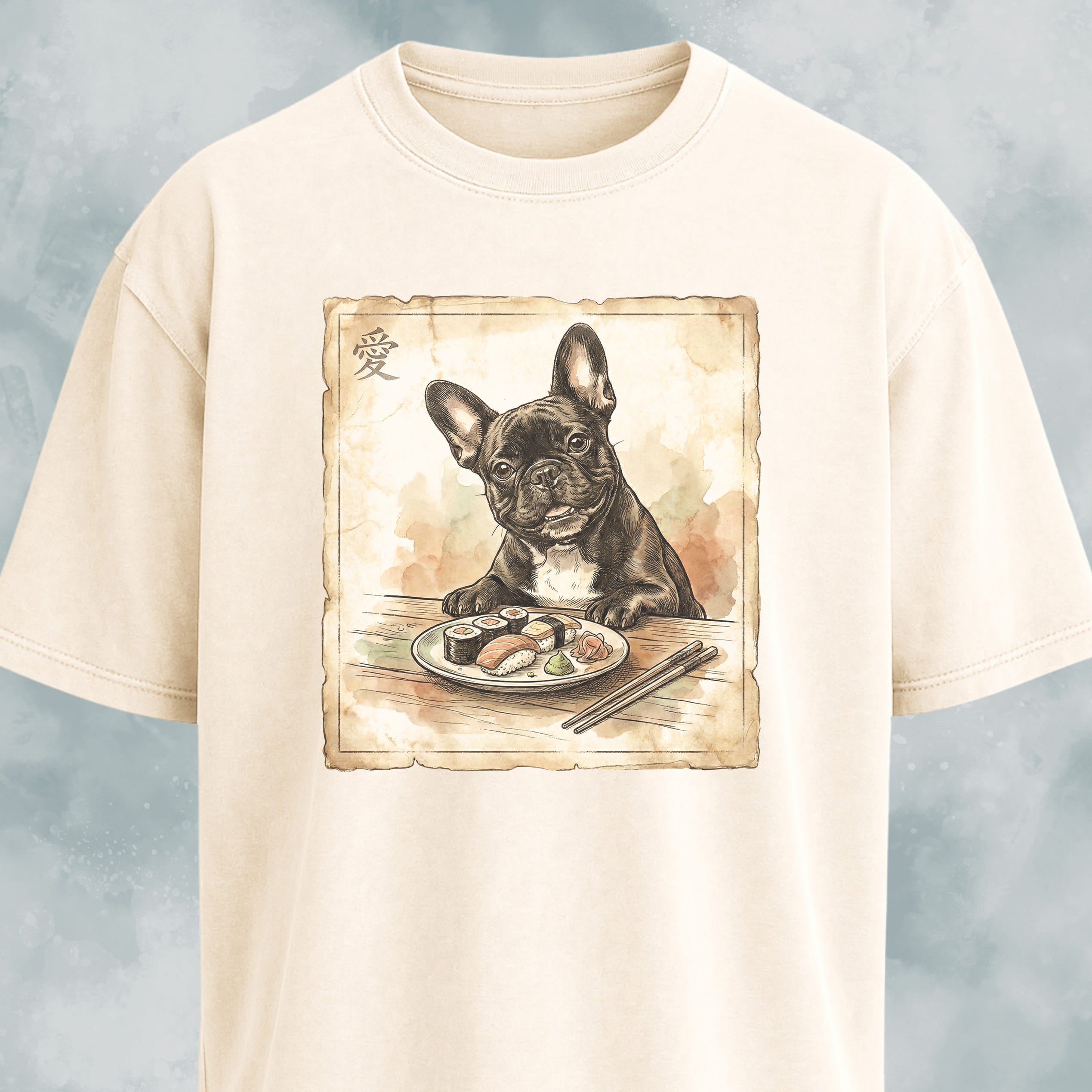 Japanese Frenchie Eating Sushi T-Shirt