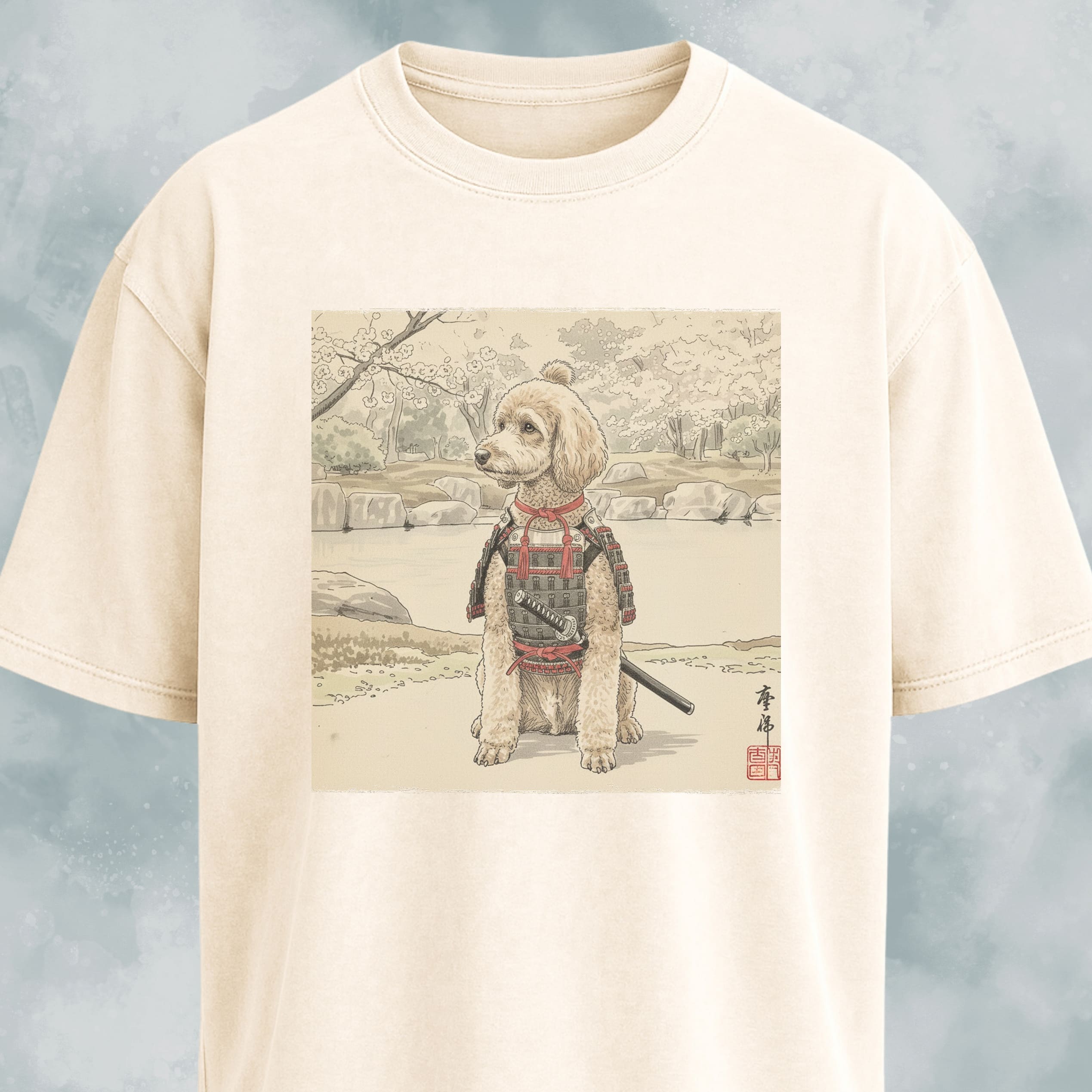 Japanese Samurai Poodle Graphic T-Shirt