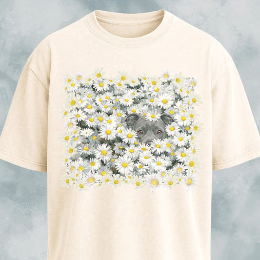 Pitbull In Daisies Field T-Shirt
