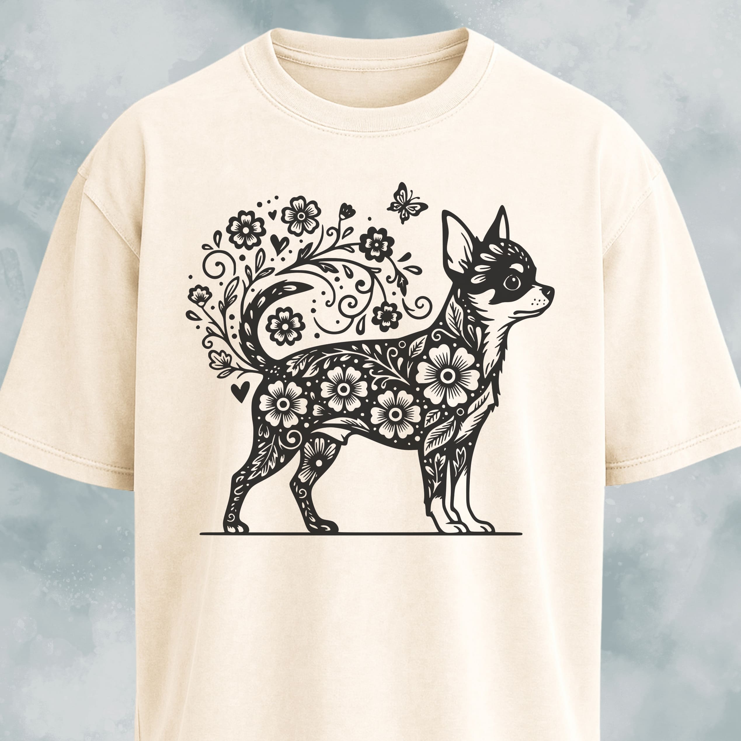 Floral Chihuahua Graphic T-Shirt