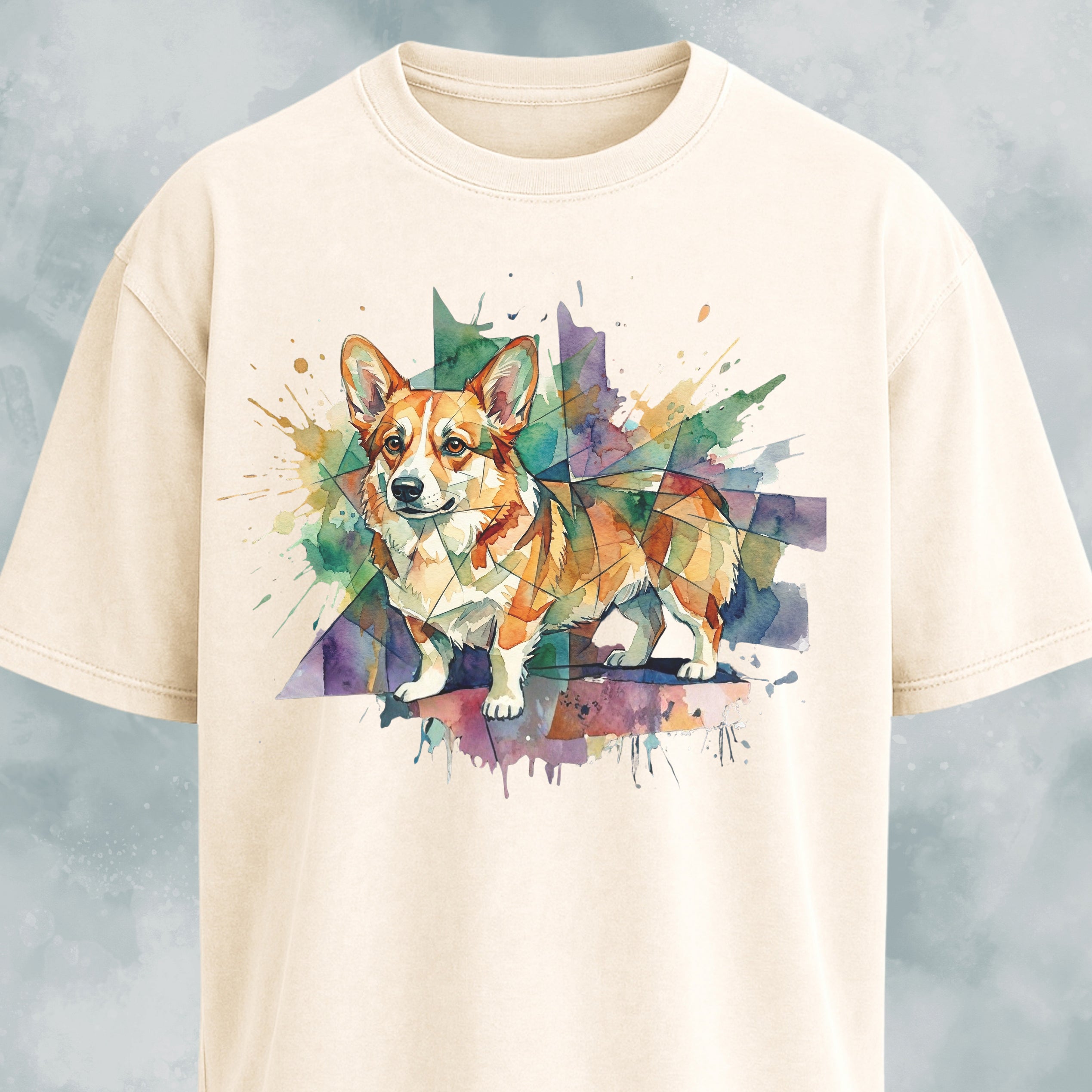 Abstract Watercolor Corgi Graphic T-Shirt