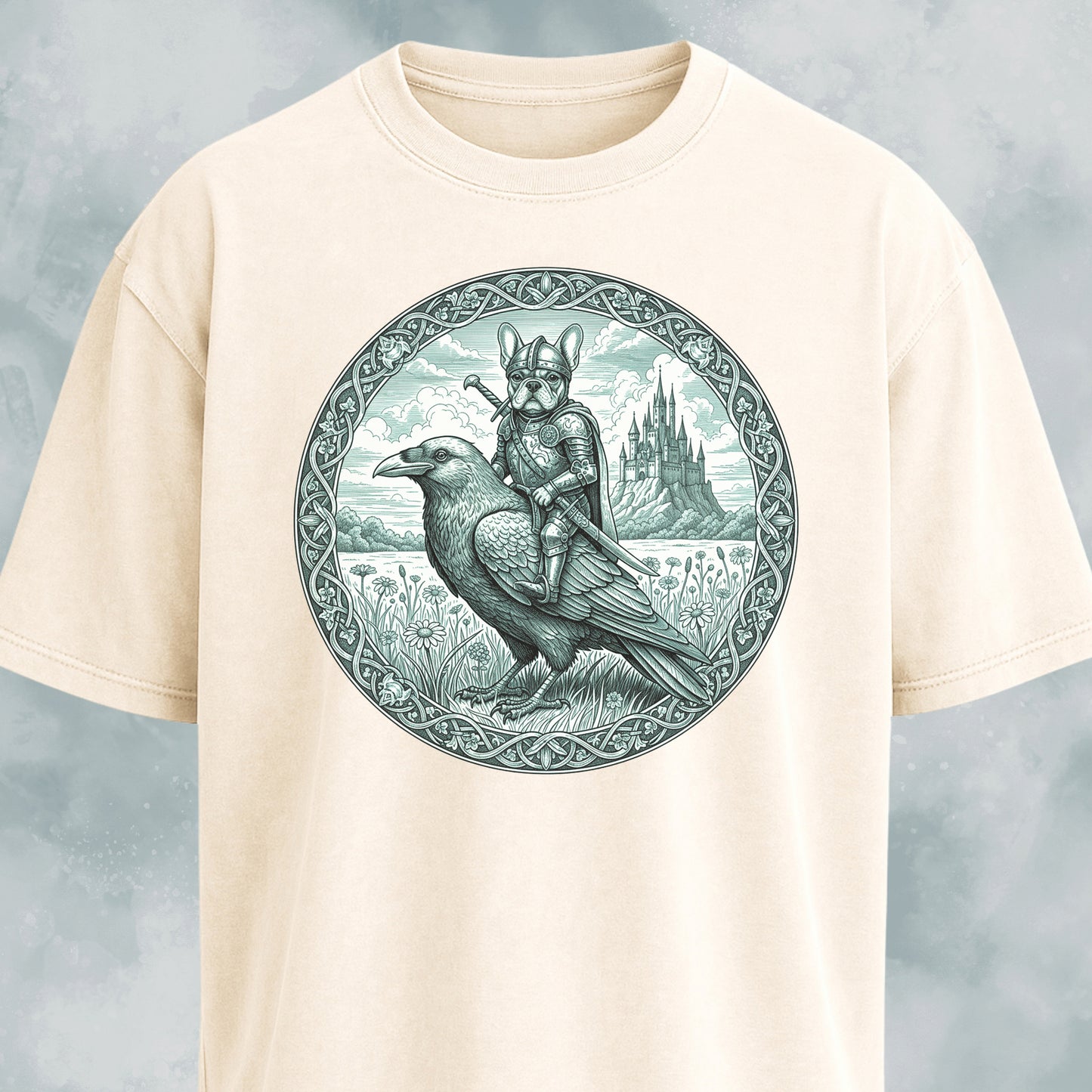 Medieval French Bulldog Knight On A Crow T-Shirt