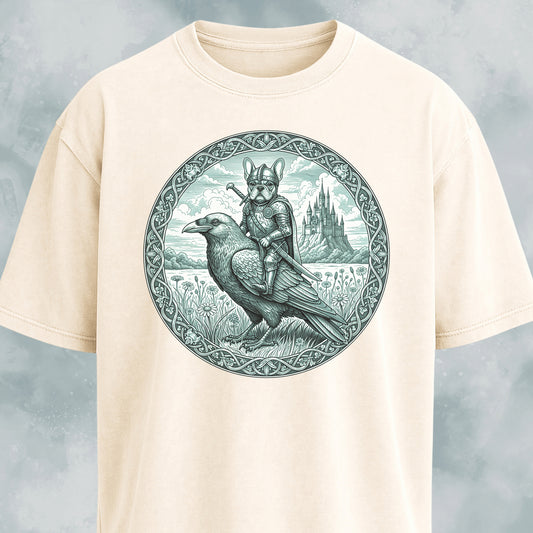 Medieval French Bulldog Knight On A Crow T-Shirt