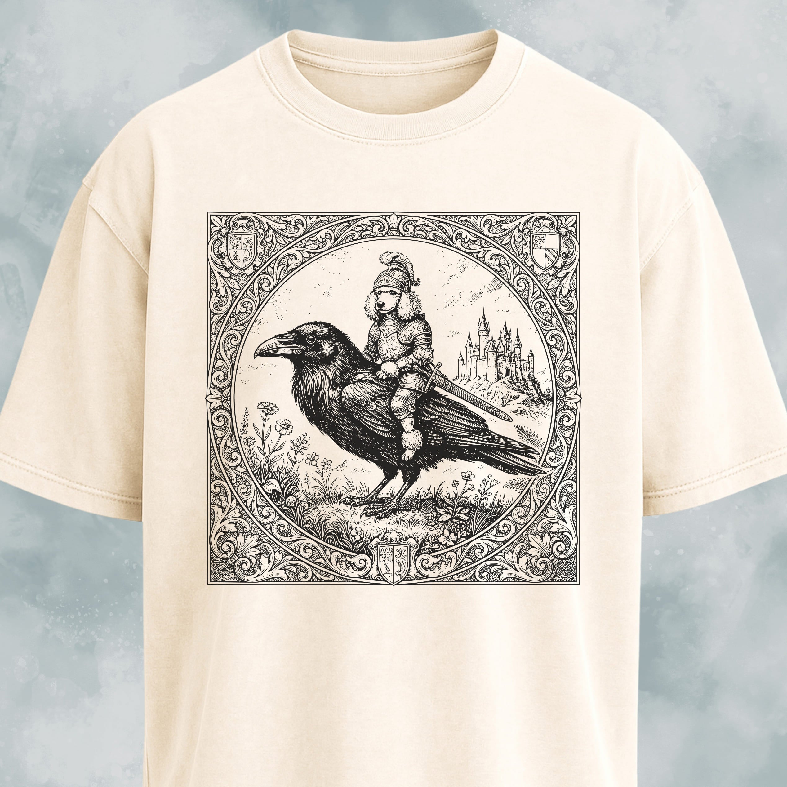 Medieval Poodle Knight On A Crow T-Shirt